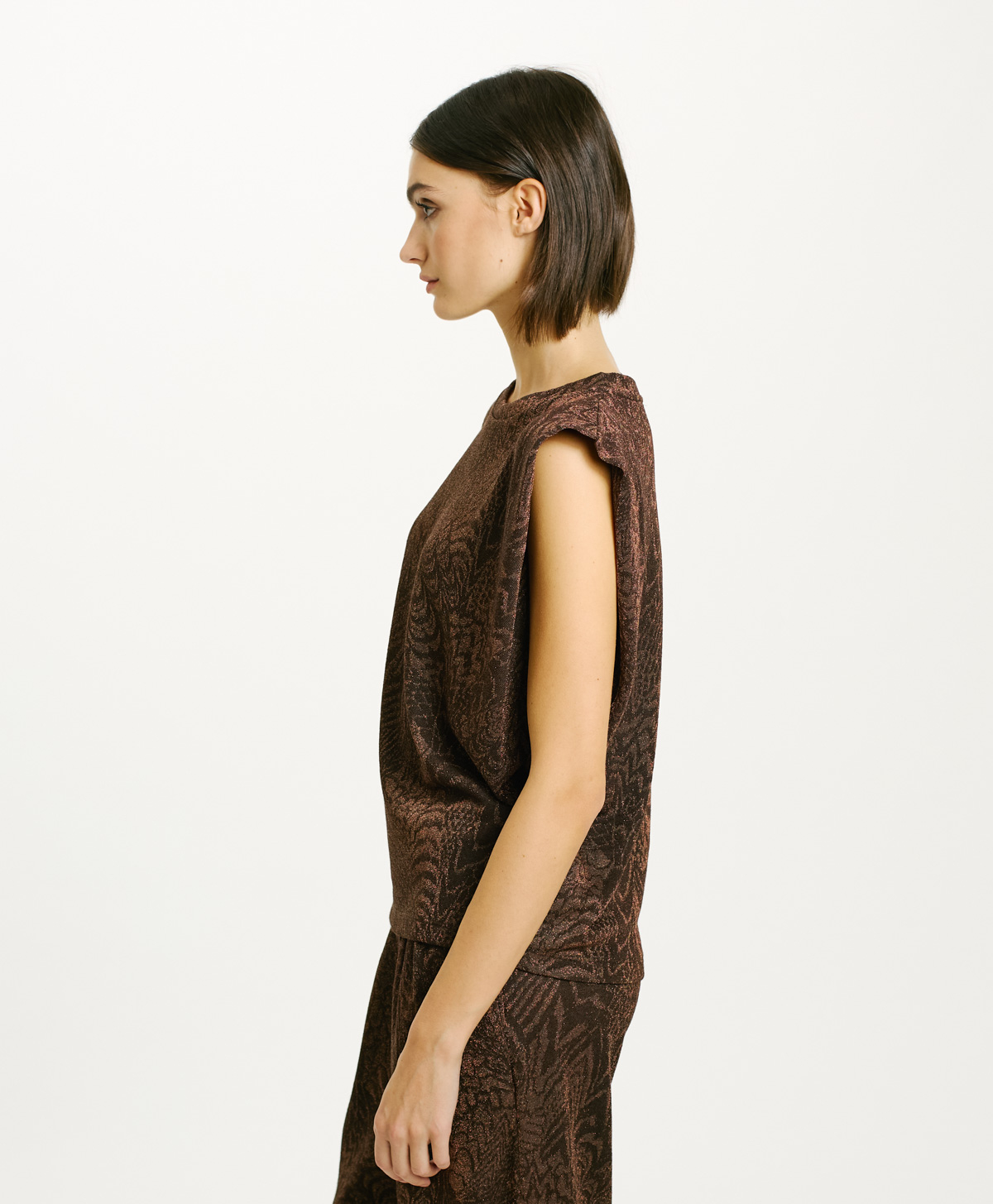 ENNA T-SHIRT IN JACQUARD JERSEY WITH LUREX - CHOCOLATE/COPPER - Momonì