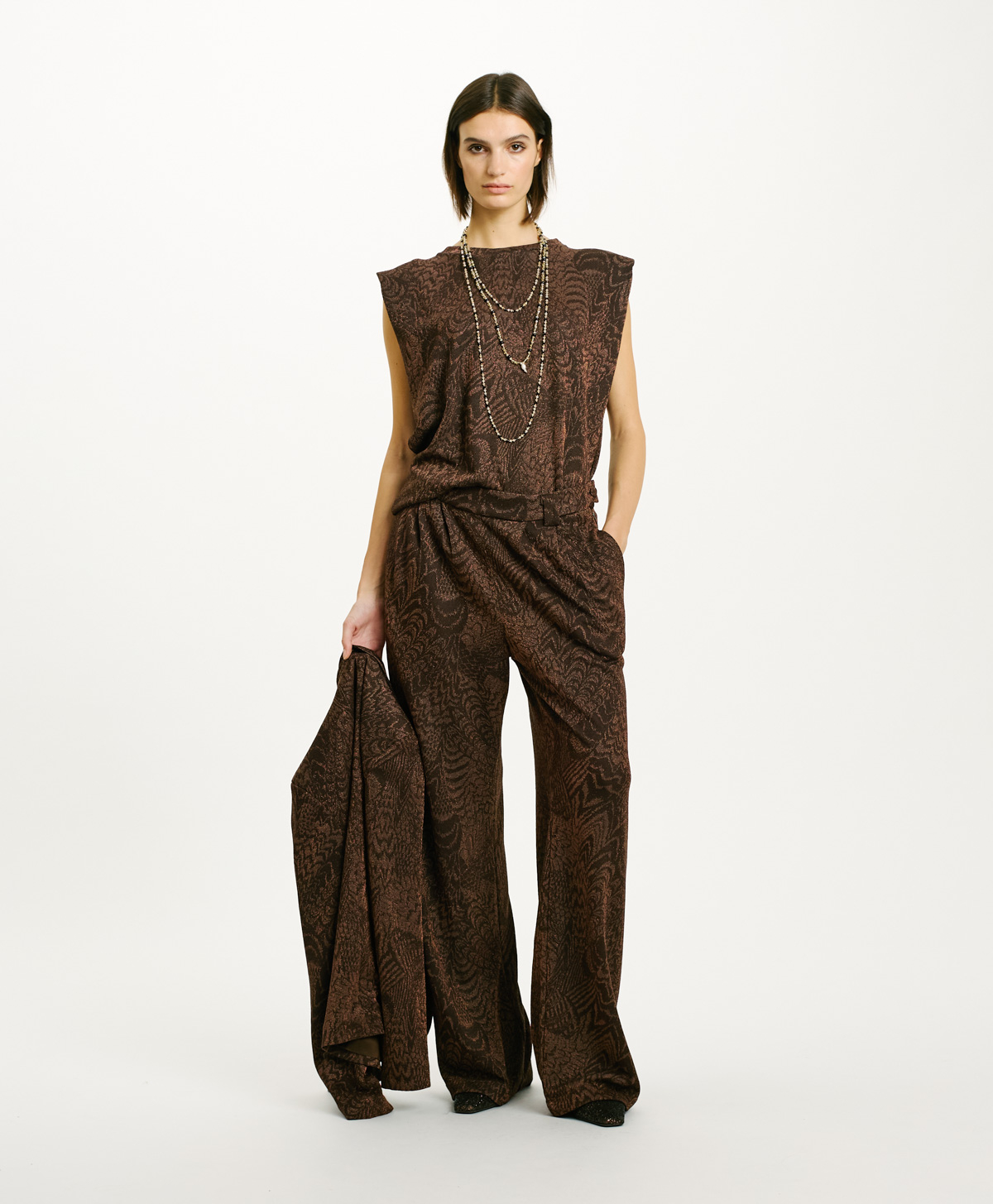 ENNA T-SHIRT IN JACQUARD JERSEY WITH LUREX - CHOCOLATE/COPPER - Momonì
