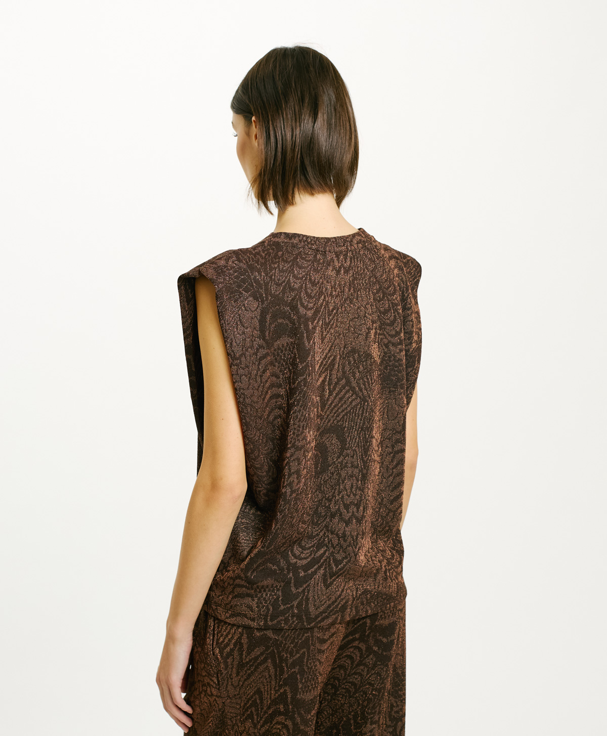 ENNA T-SHIRT IN JACQUARD JERSEY WITH LUREX - CHOCOLATE/COPPER - Momonì