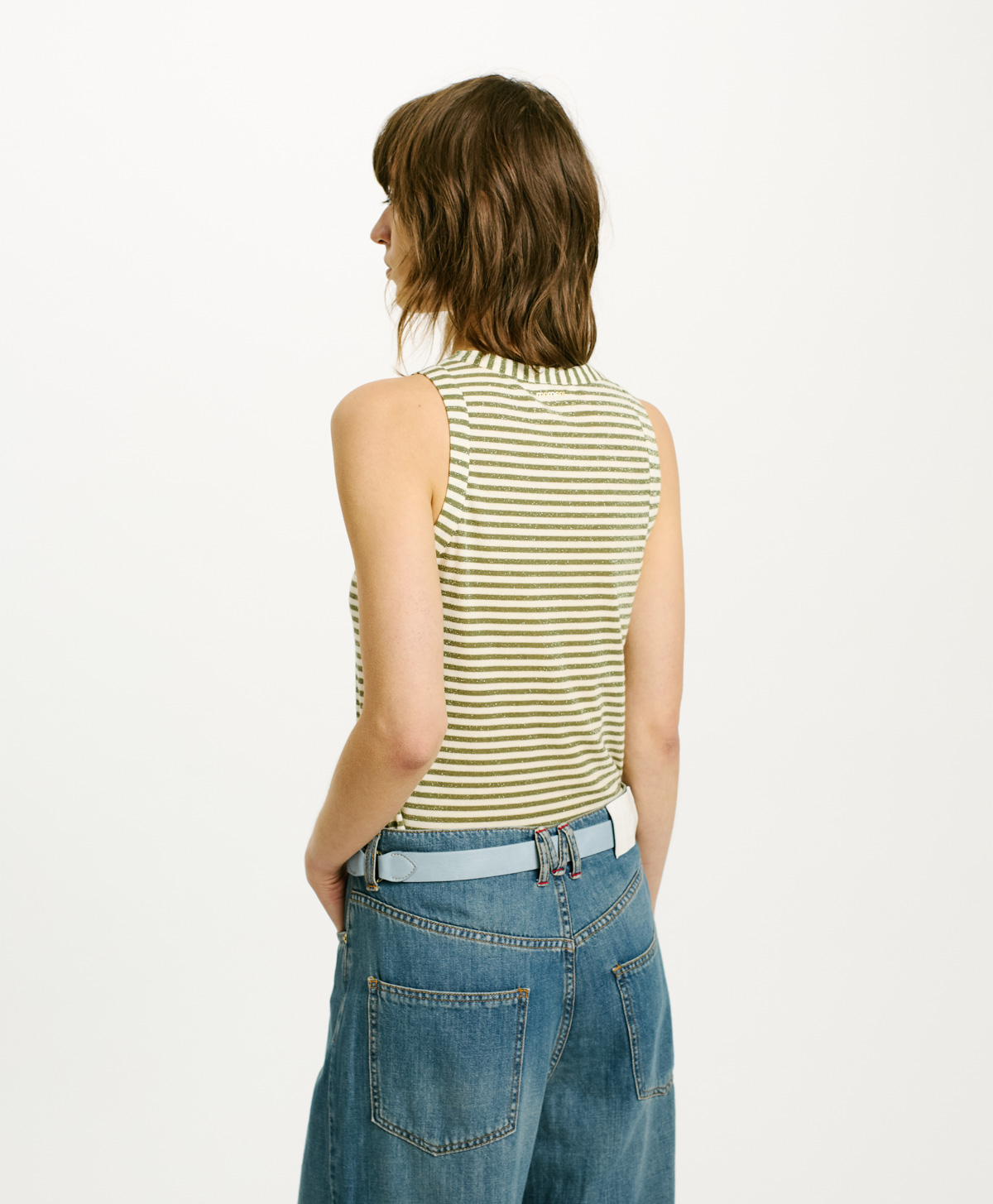 T-SHIRT GENIPA IN STRIPED JERSEY - CREAM/MATCHA - Momonì