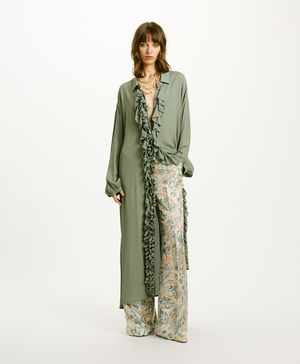 FLEUR DRESS IN VISCOSE GEORGETTE - SAGE GREEN - Momonì