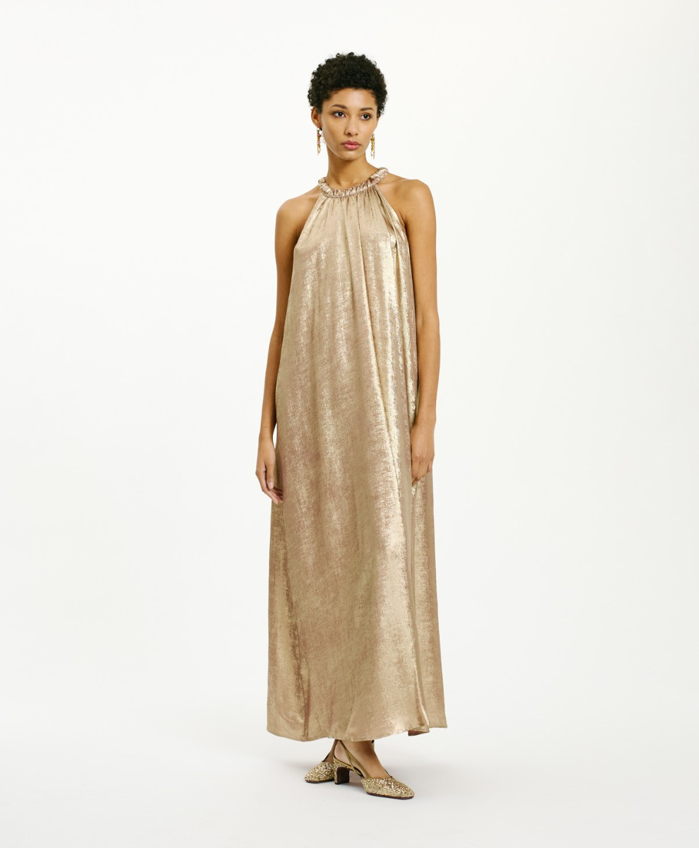 YUCA DRESS IN FLUID LAMINATED FABRIC - MAUVE - Momonì