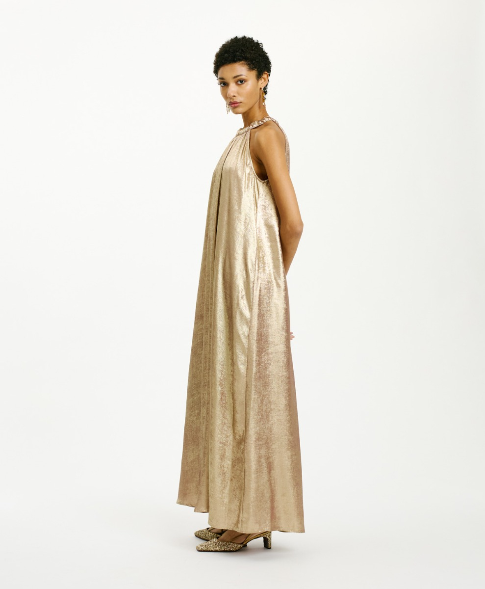 YUCA DRESS IN FLUID LAMINATED FABRIC - MAUVE - Momonì