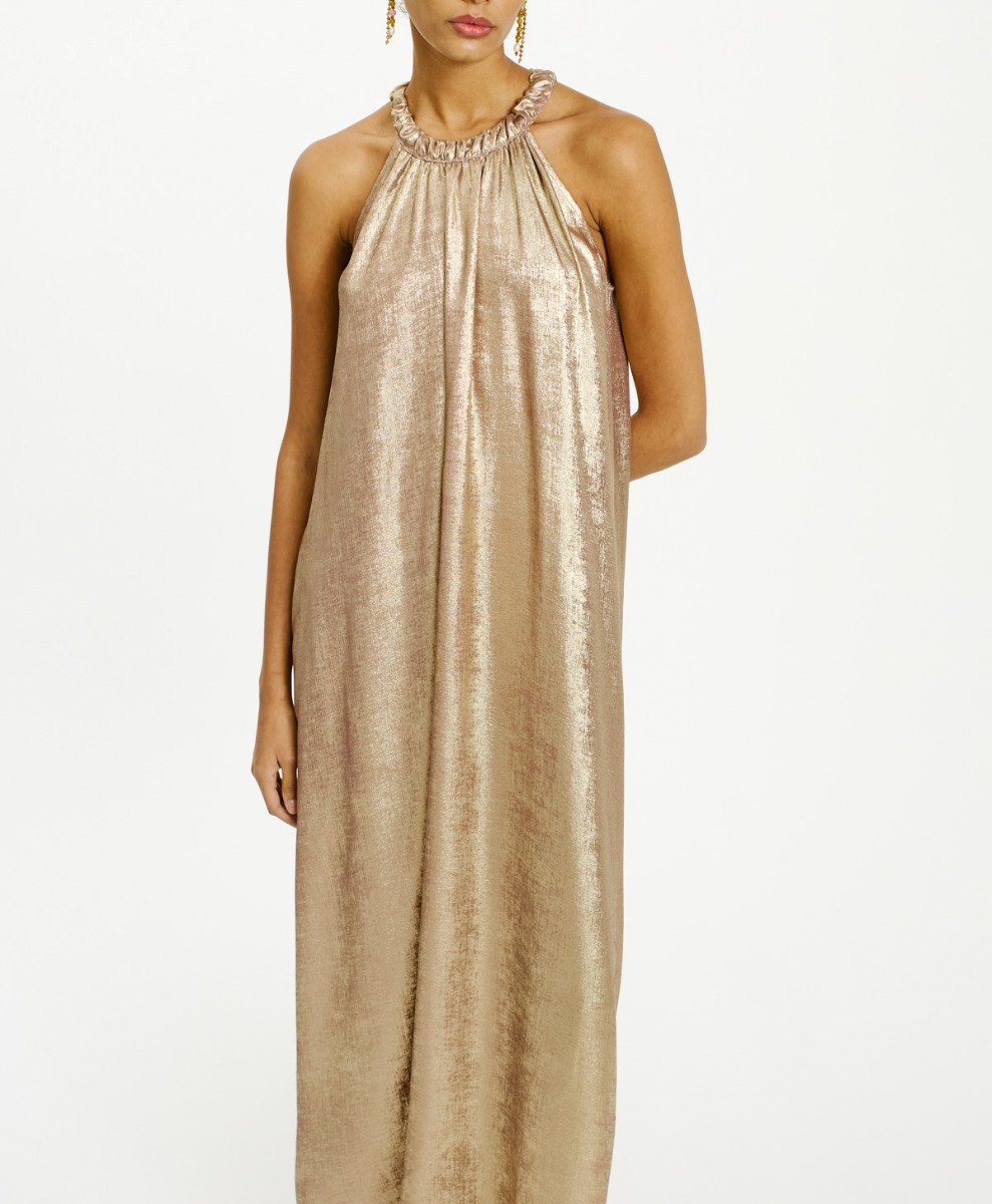 YUCA DRESS IN FLUID LAMINATED FABRIC - MAUVE - Momonì