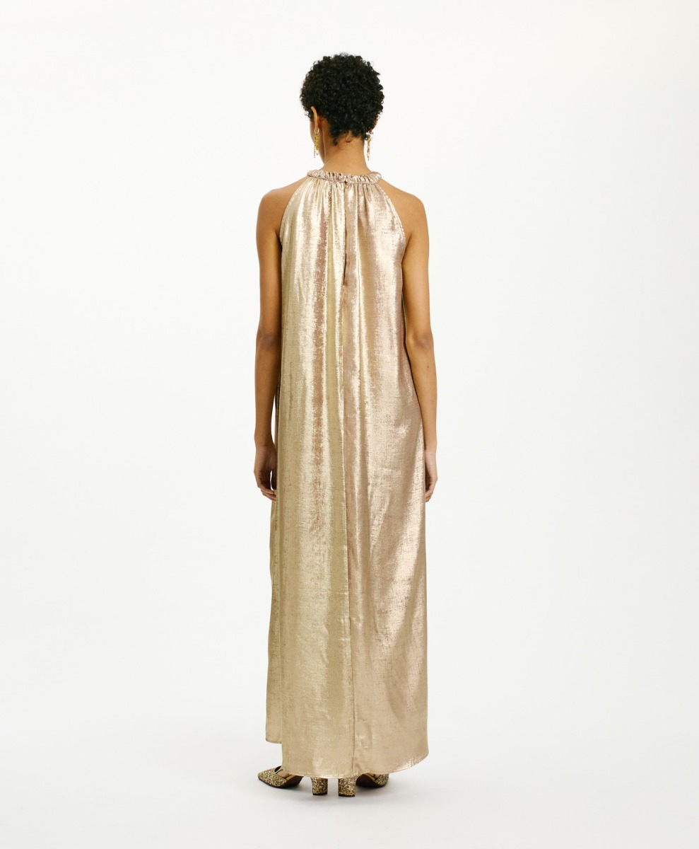 YUCA DRESS IN FLUID LAMINATED FABRIC - MAUVE - Momonì