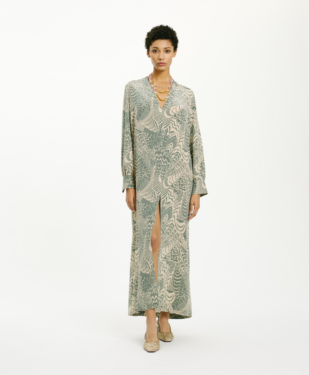 VESTITO PIRI IN CREPE DE CHINE - BEIGE/SALVIA - Clothing - Momonì