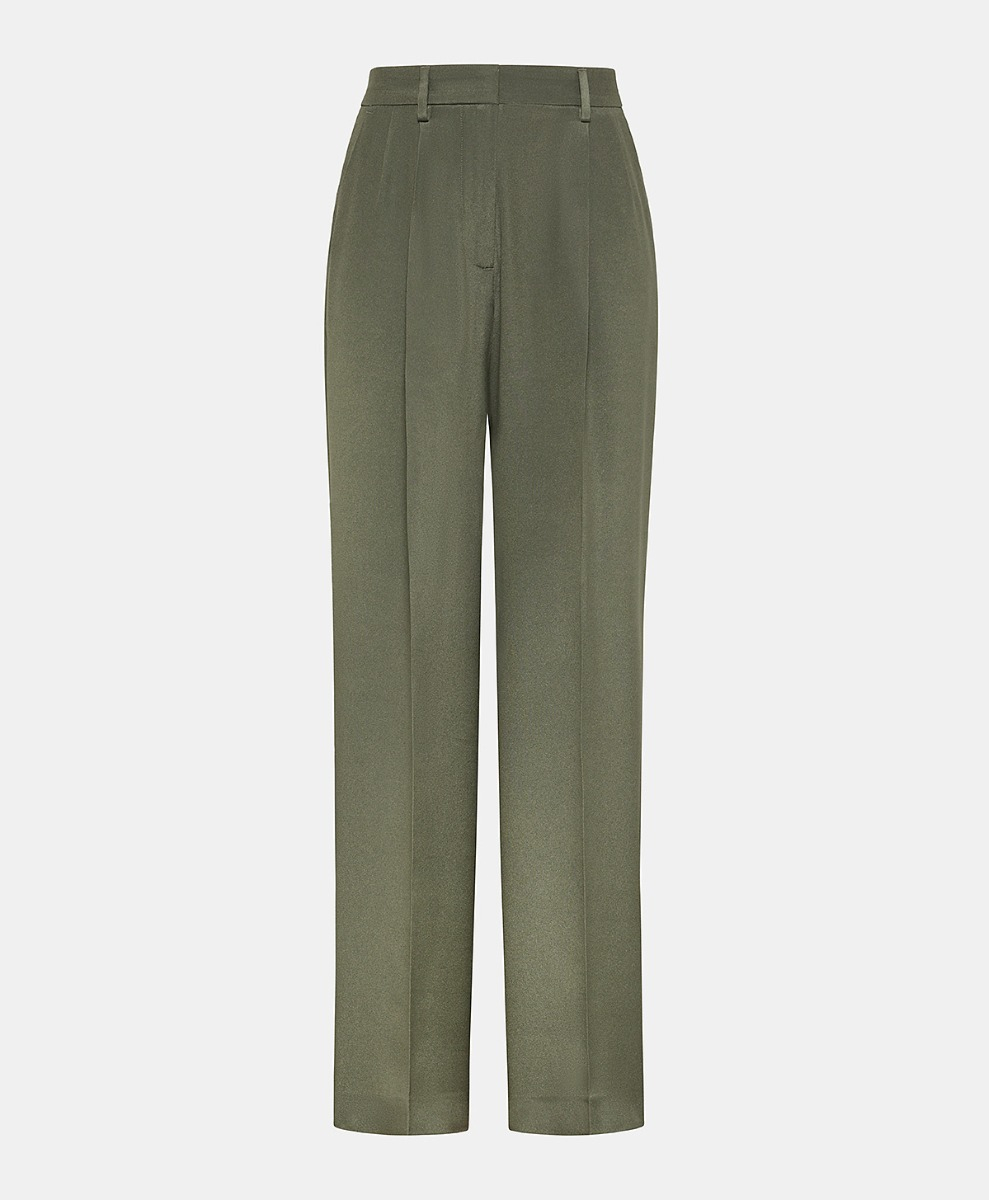 KYOTO PANTS IN SOLID COLOUR ACETATE SILK BLEND CREPE - SAGE GREEN - Clothing - Momonì