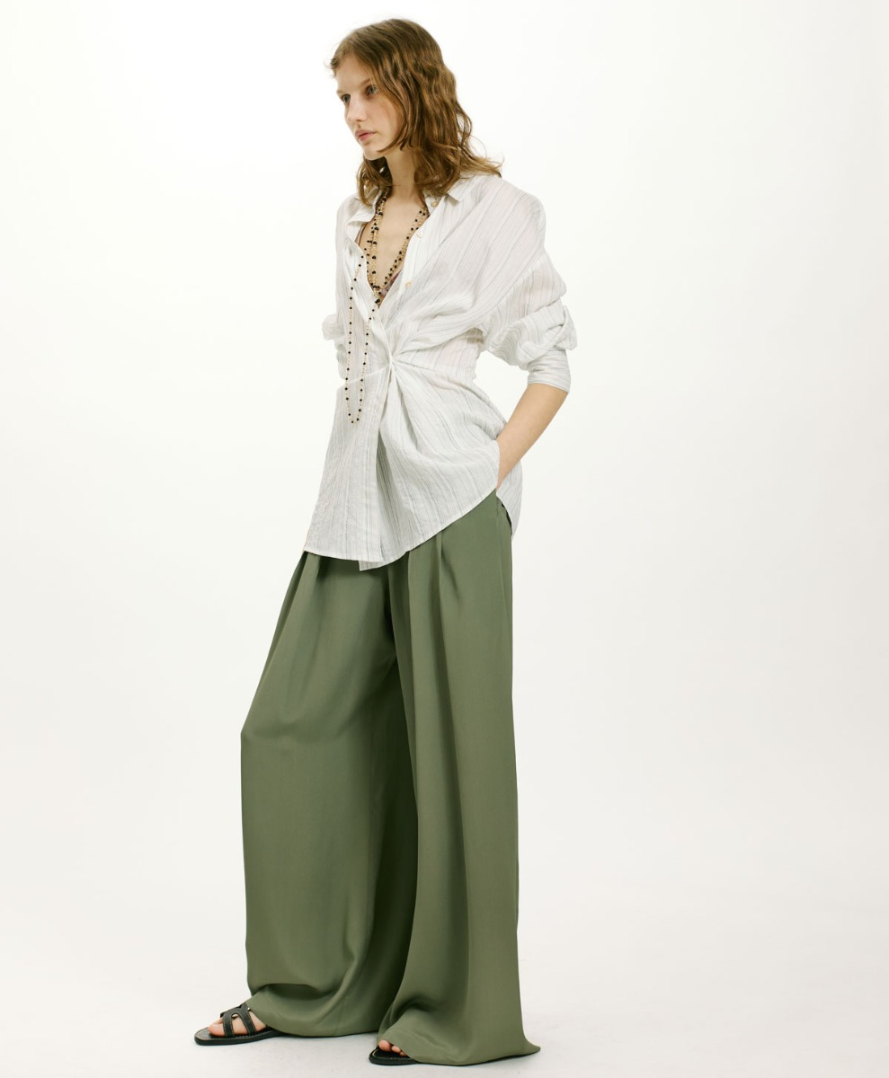 PANTALONI ASPEN IN ACETATO SETA UNITO - VERDE SALVIA - Clothing - Momonì