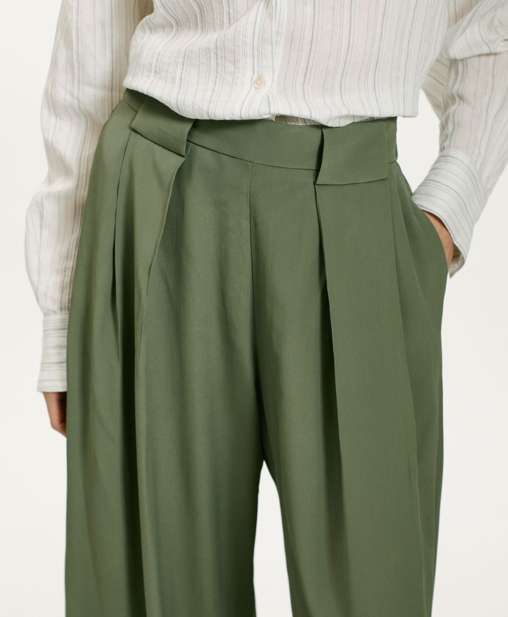 ASPEN PANTS IN SOLID COLOUR ACETATE/SILK - SAGE GREEN - Momonì