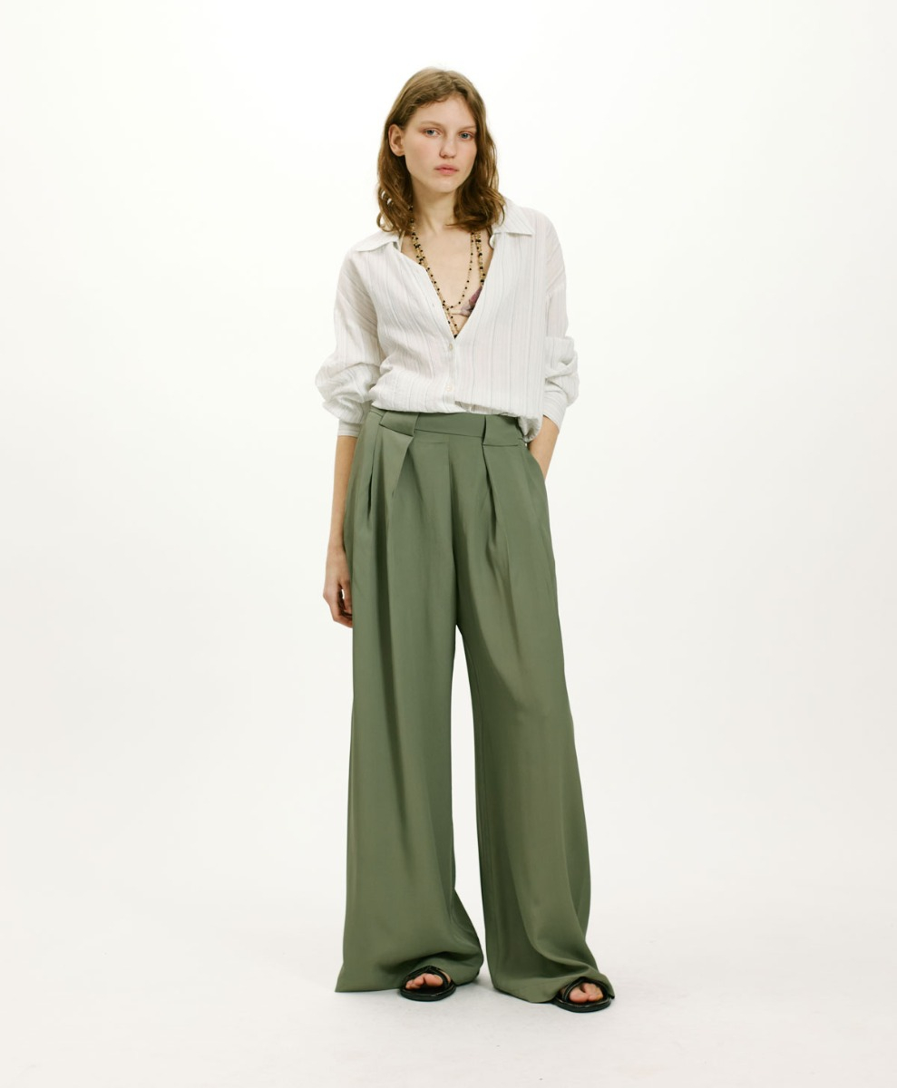 ASPEN PANTS IN SOLID COLOUR ACETATE/SILK - SAGE GREEN - Momonì