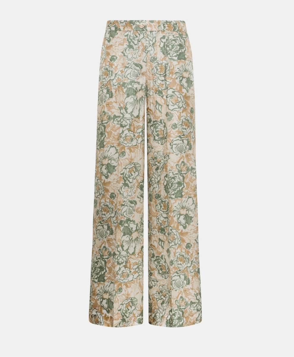 CANDEO PANTS IN PRINTED SILK TWILL - TOBACCO/AQUA WATER - Momonì
