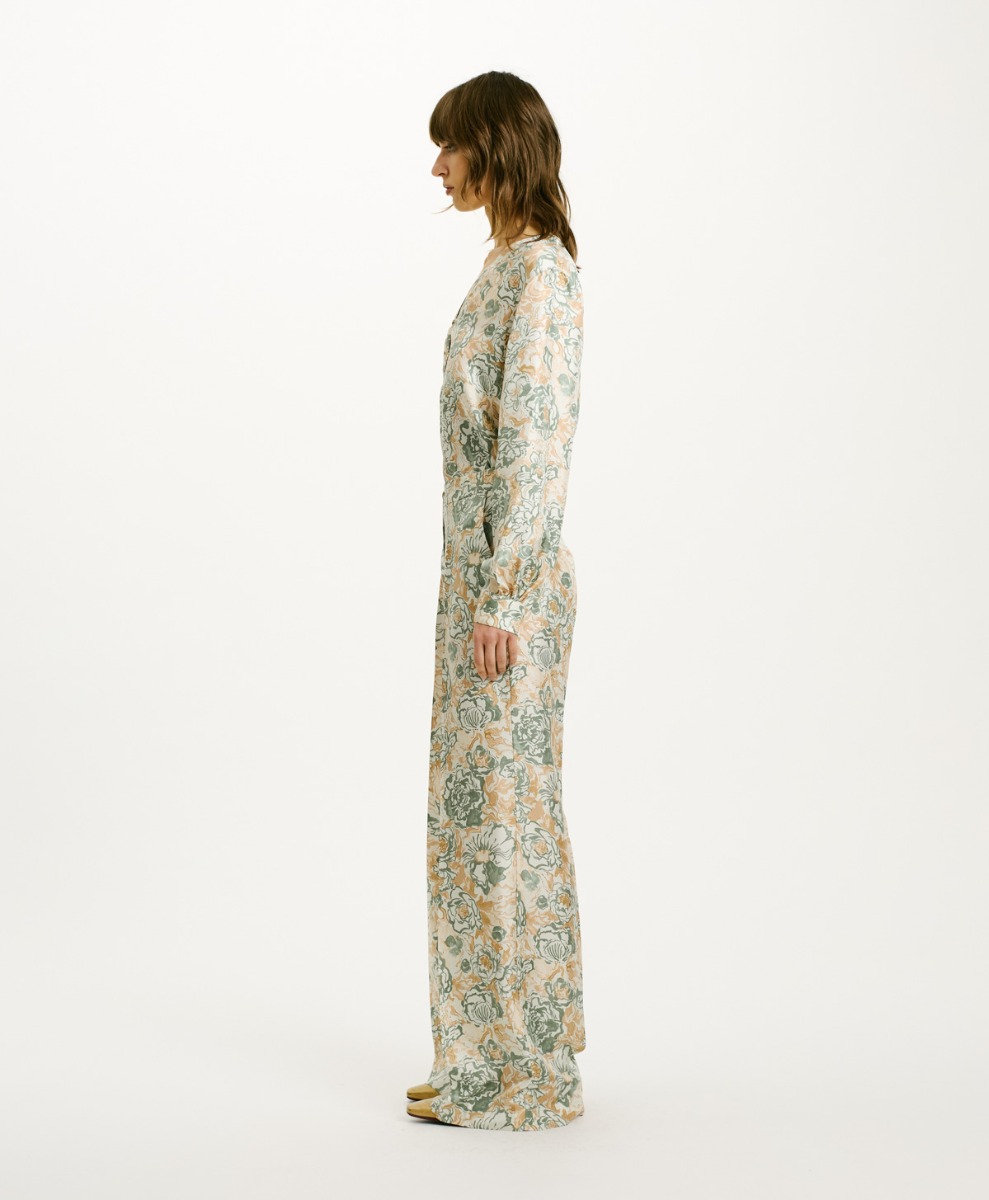 CANDEO PANTS IN PRINTED SILK TWILL - TOBACCO/AQUA WATER - Momonì