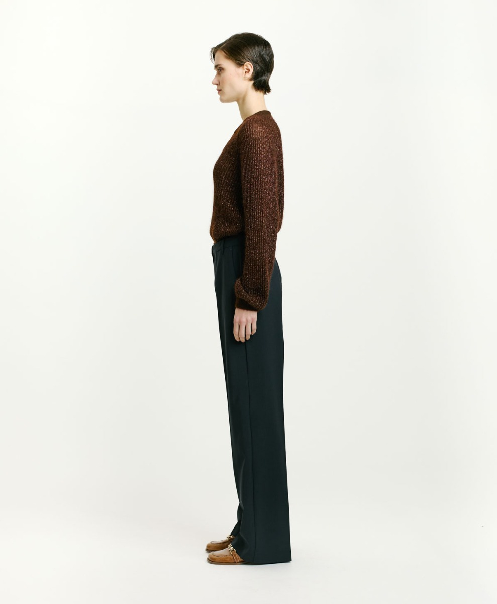 PANTALON MACHU EN LAINE FROIDE STRETCH - BLEU NUIT - Momonì