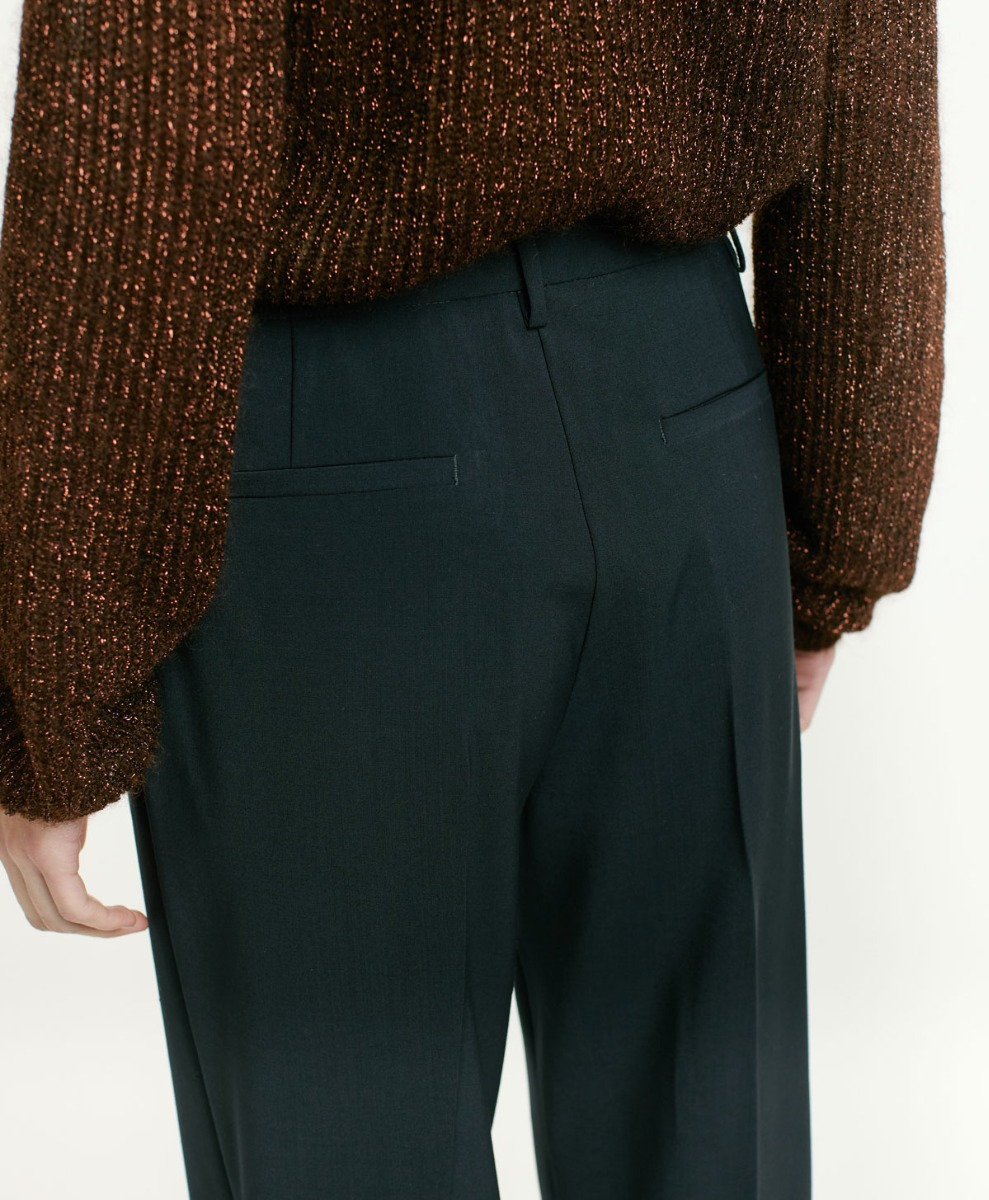 PANTALON MACHU EN LAINE FROIDE STRETCH - BLEU NUIT - Momonì
