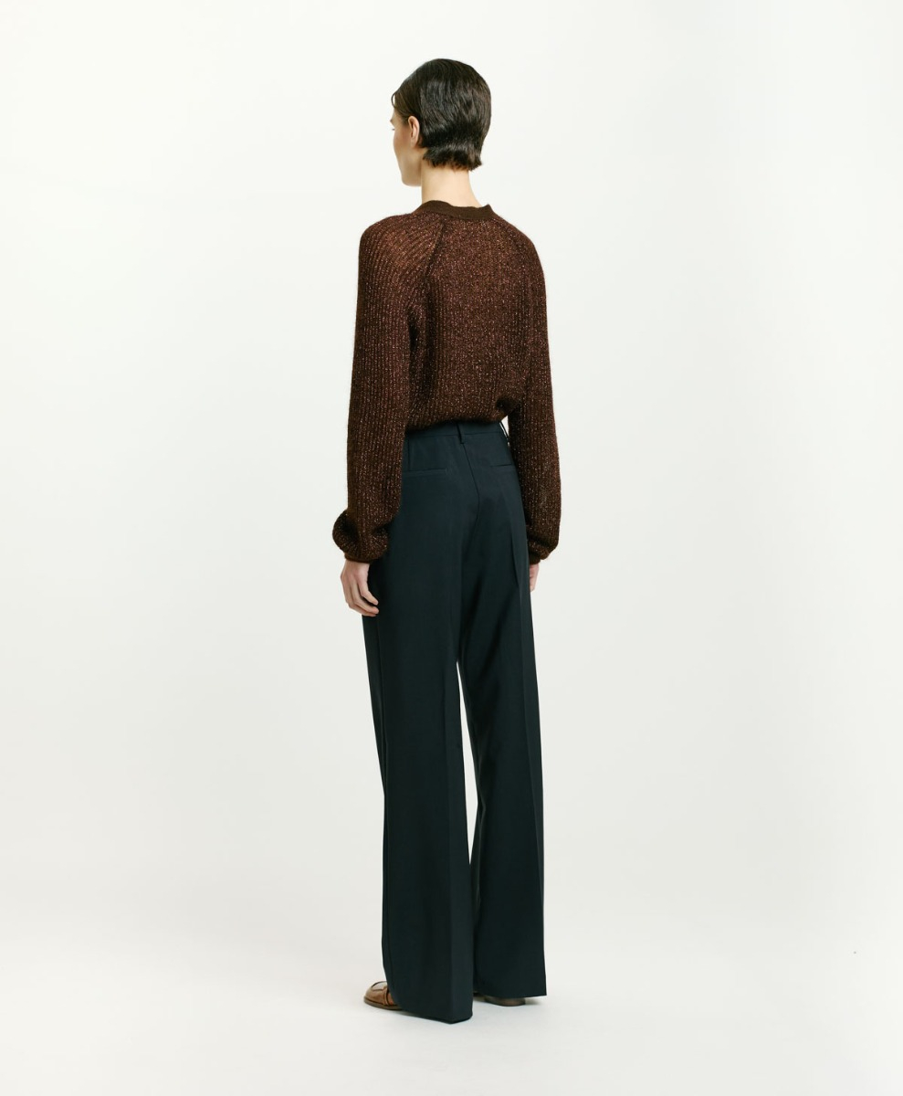 PANTALON MACHU EN LAINE FROIDE STRETCH - BLEU NUIT - Momonì