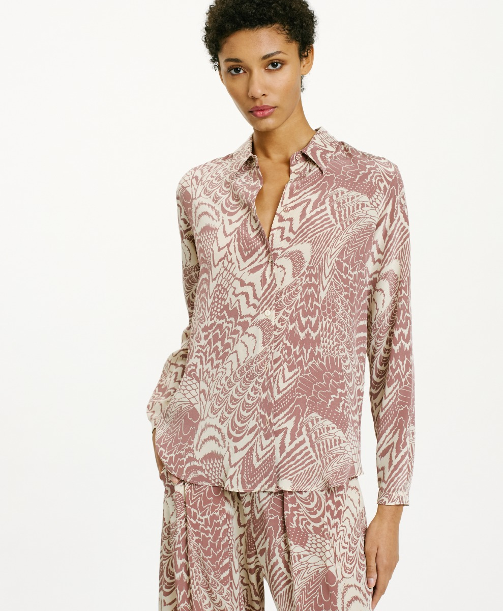 MEUDON SHIRT IN PRINTED SILK CREPE DE CHINE - CREAM/MUST WINE - Clothing - Momonì