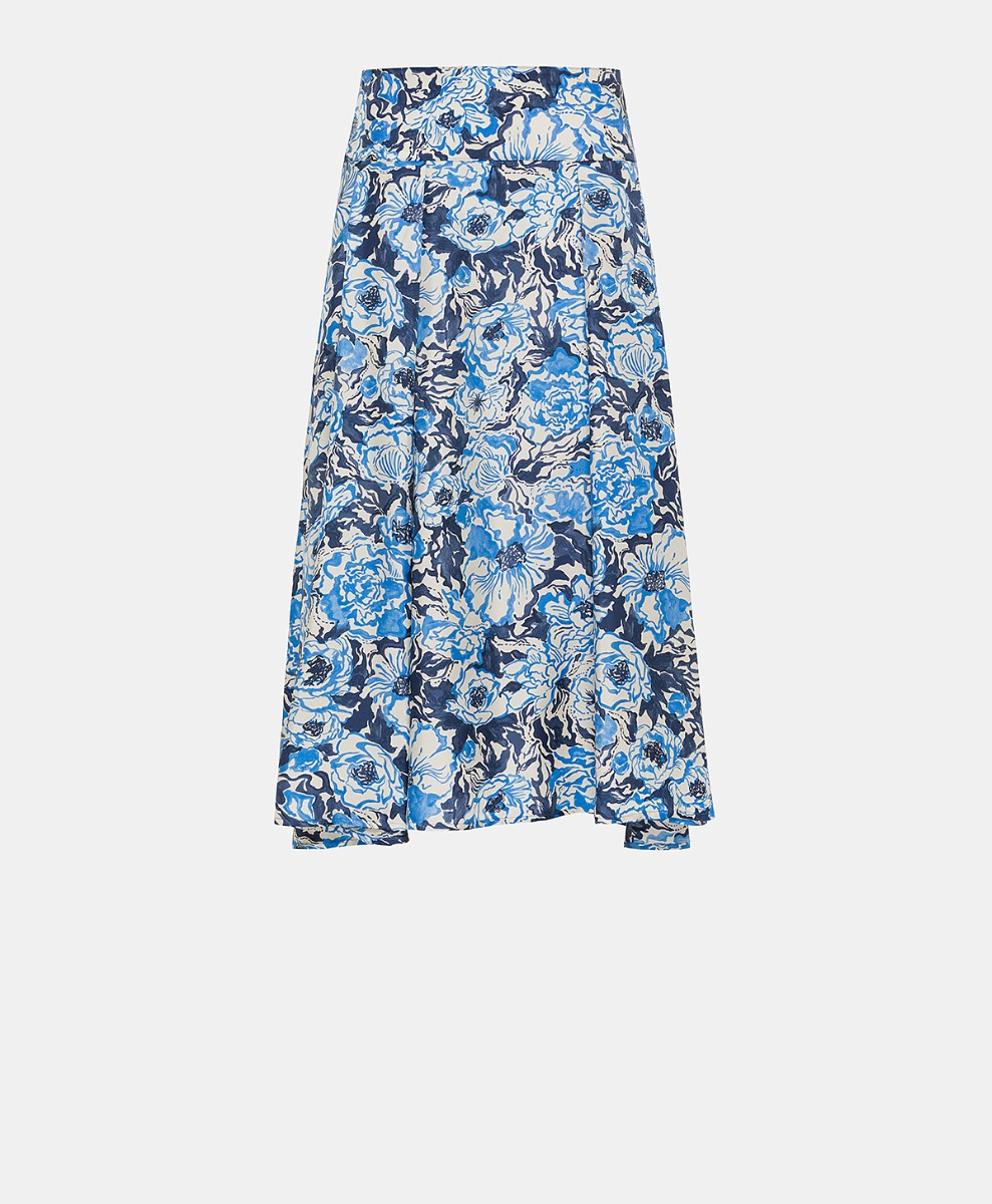 PIYA SKIRT IN PRINTED SILK TWILL - BLU/BLUETTE - Momonì