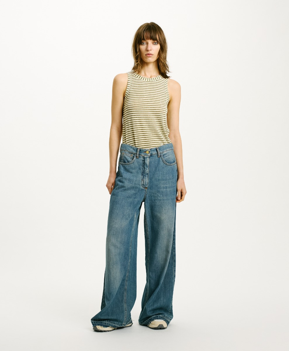 T-SHIRT GENIPA IN STRIPED JERSEY - CREAM/MATCHA - Clothing - Momonì
