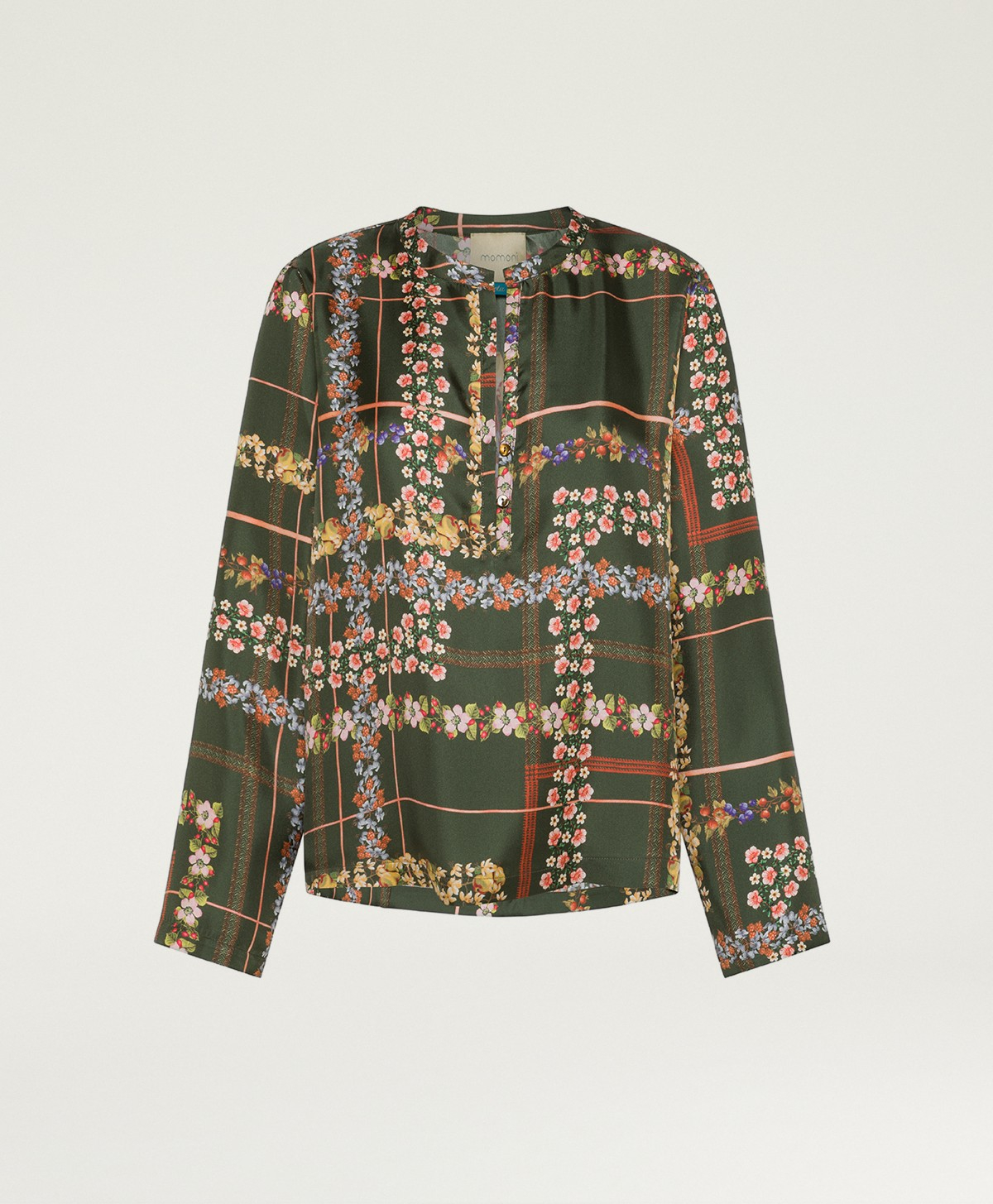 EXETER BLOUSE IN PRINTED SILK TWILL - DARK GREEN MULTICOLOR - Momonì