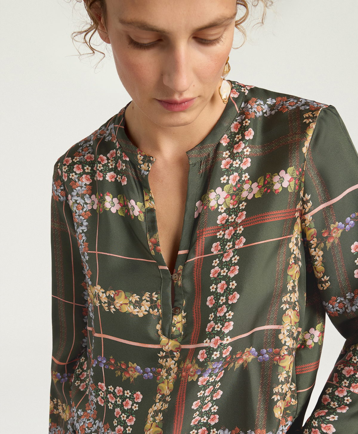 BLOUSE EXETER EN TWILL DE SOIE IMPRIMÉ - MULTICOLORE VERT - Momonì