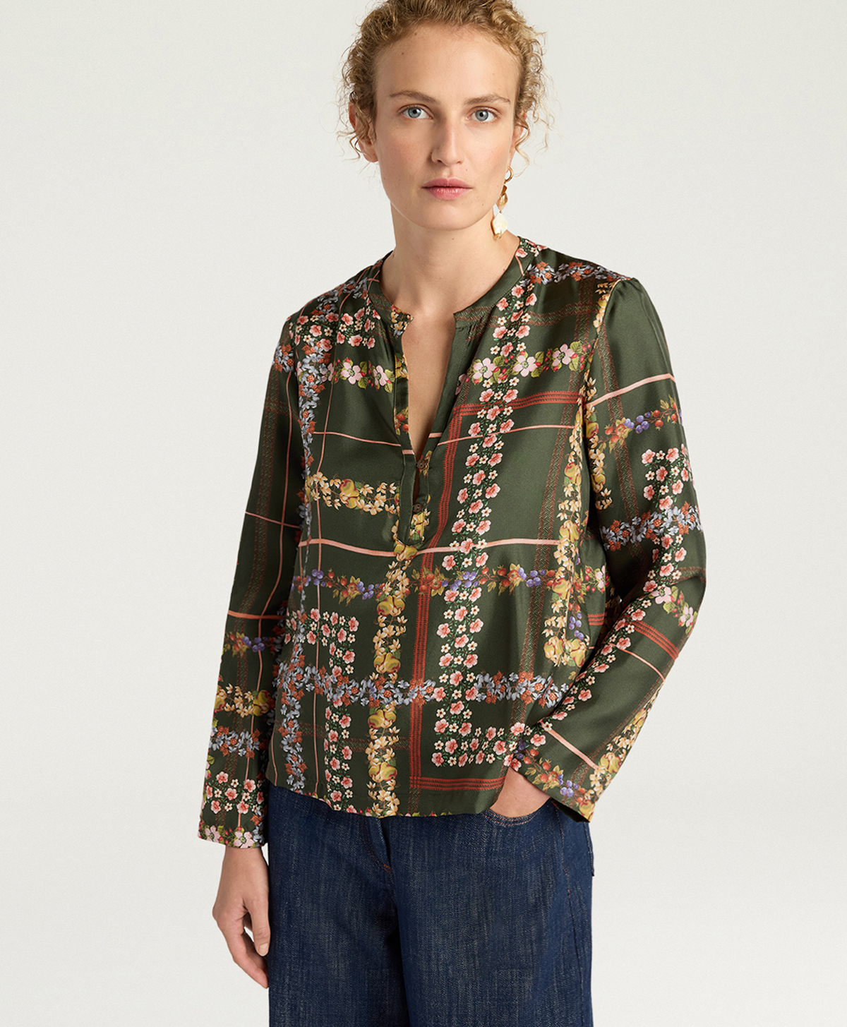 BLOUSE EXETER EN TWILL DE SOIE IMPRIMÉ - MULTICOLORE VERT - Momonì