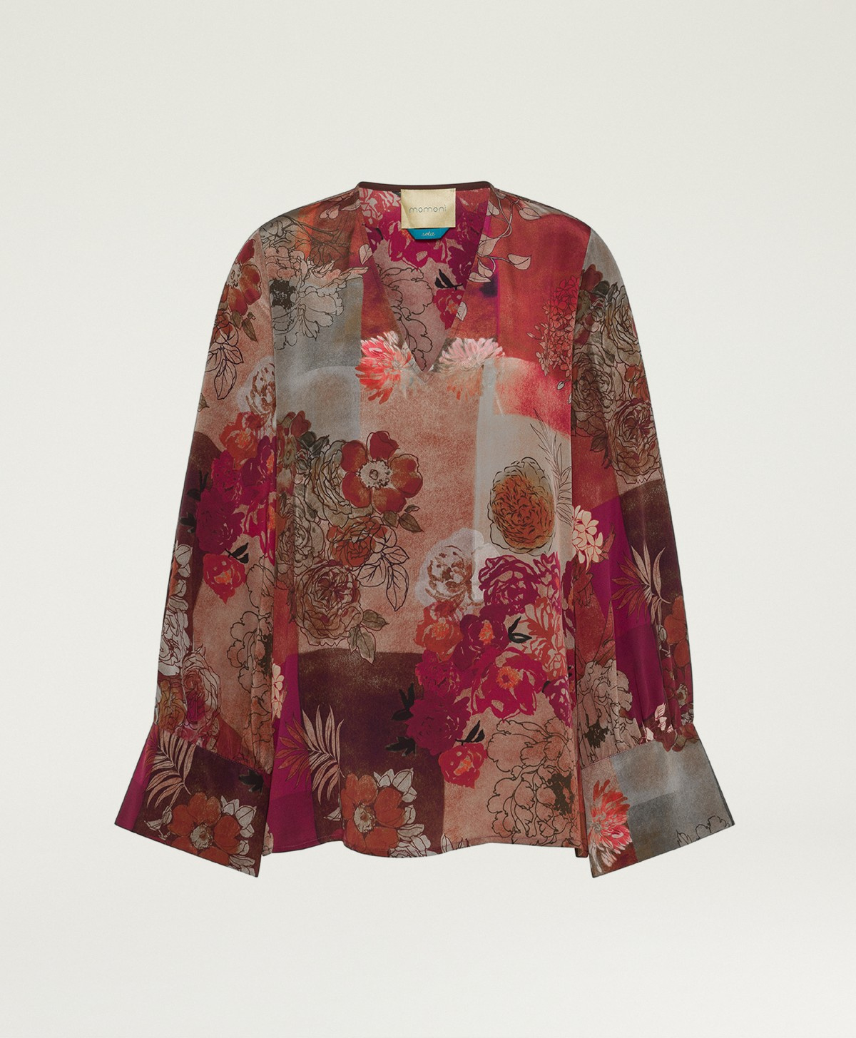 BLUSA HERBAL DE CREPÉ DE CHINA ESTAMPADA - MULTICOLOR BURDEOS - Clothing - Momonì