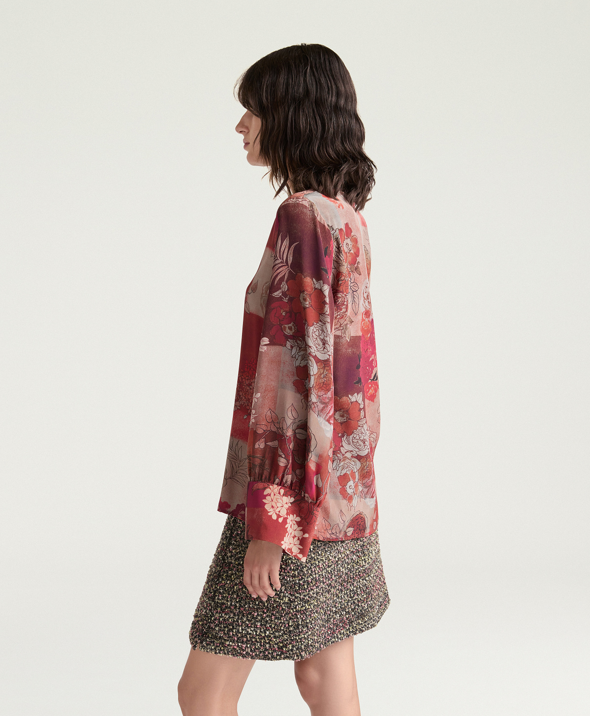 BLUSA HERBAL IN CRÊPE DE CHINE STAMPATO - MULTICOLOR BORDEAUX - Momonì