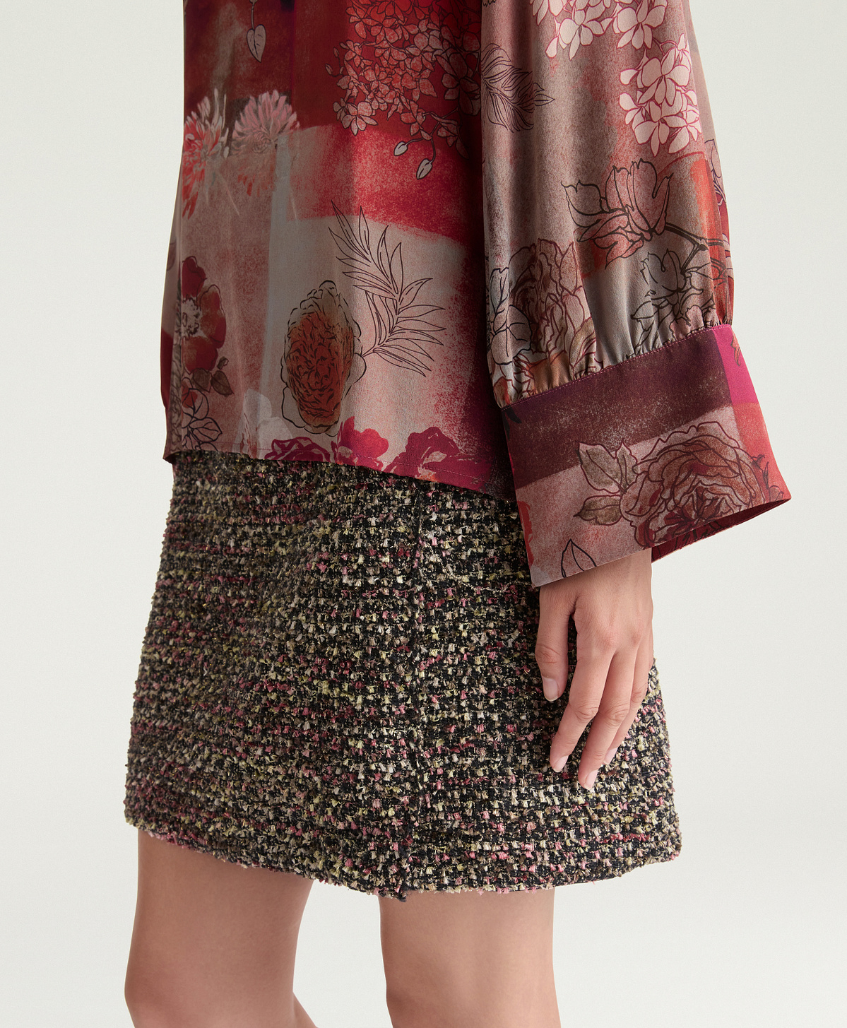 BLUSA HERBAL IN CRÊPE DE CHINE STAMPATO - MULTICOLOR BORDEAUX - Momonì