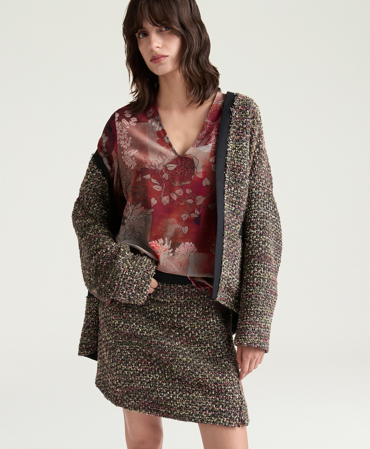 BLUSA HERBAL IN CRÊPE DE CHINE STAMPATO - MULTICOLOR BORDEAUX - Momonì