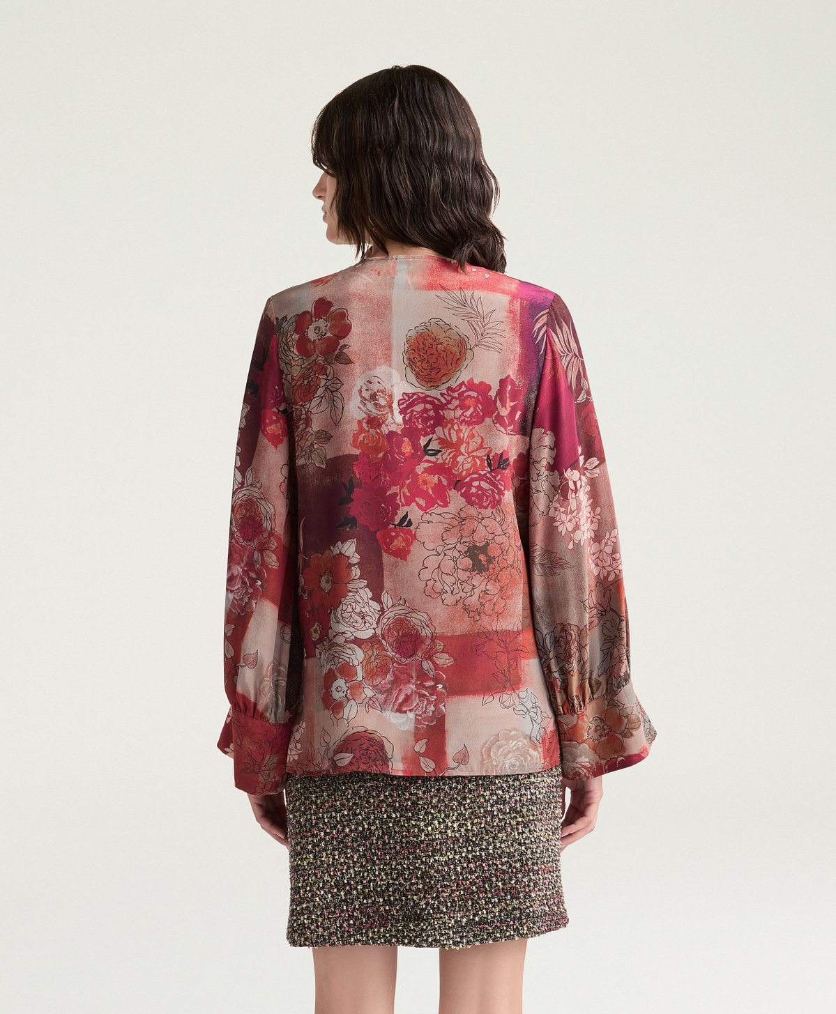 BLUSA HERBAL IN CRÊPE DE CHINE STAMPATO - MULTICOLOR BORDEAUX - Momonì