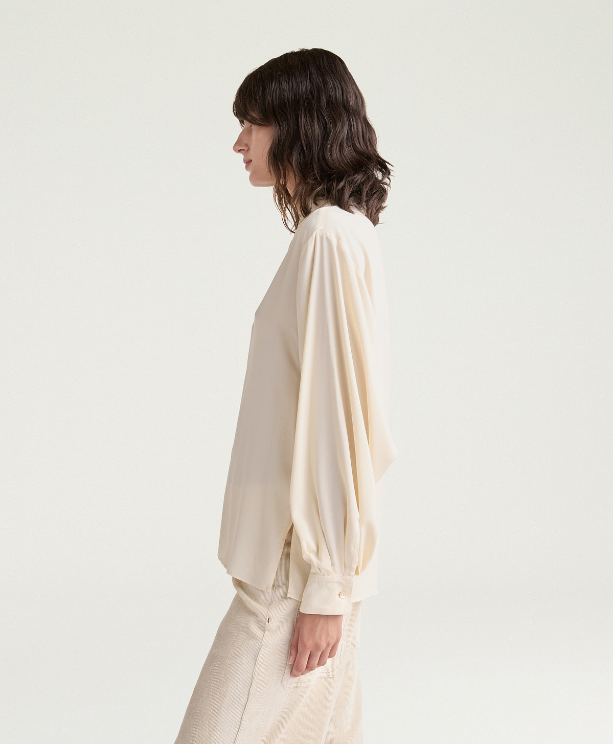 BLOUSE MARGARET EN ACÉTATE/SOIE UNIE - CRÈME - Momonì