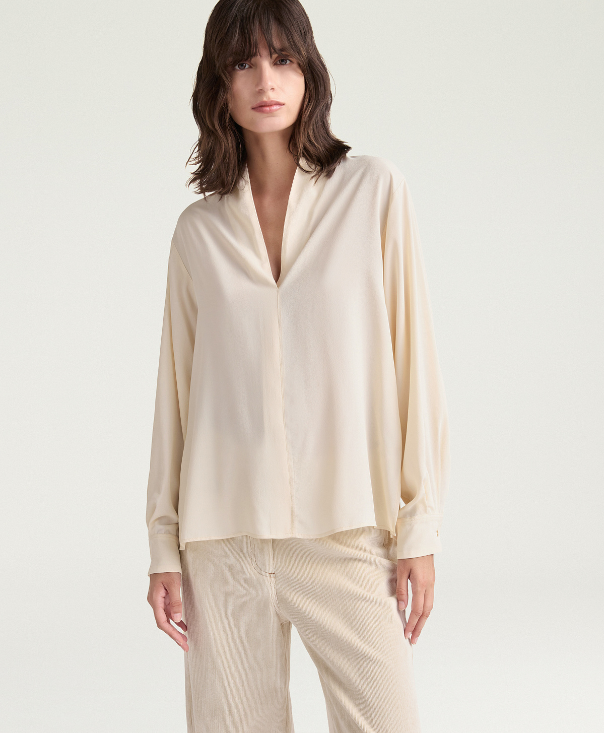 BLOUSE MARGARET EN ACÉTATE/SOIE UNIE - CRÈME - Momonì