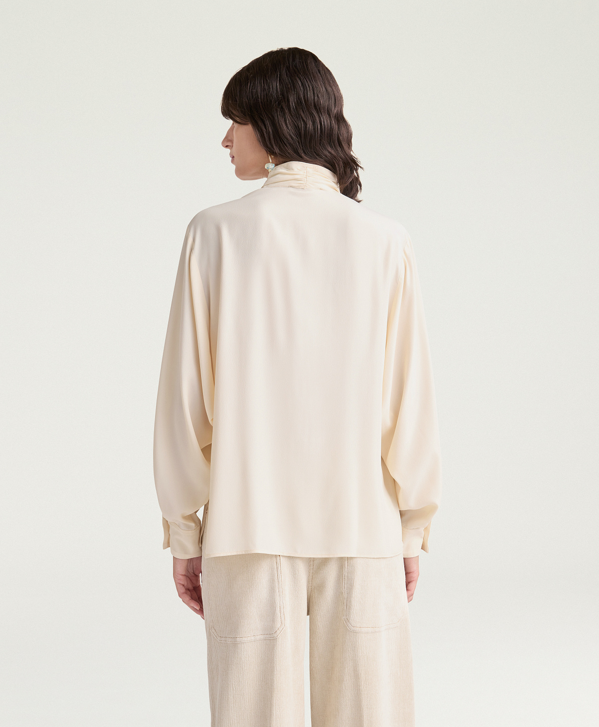 BLOUSE MARGARET EN ACÉTATE/SOIE UNIE - CRÈME - Momonì