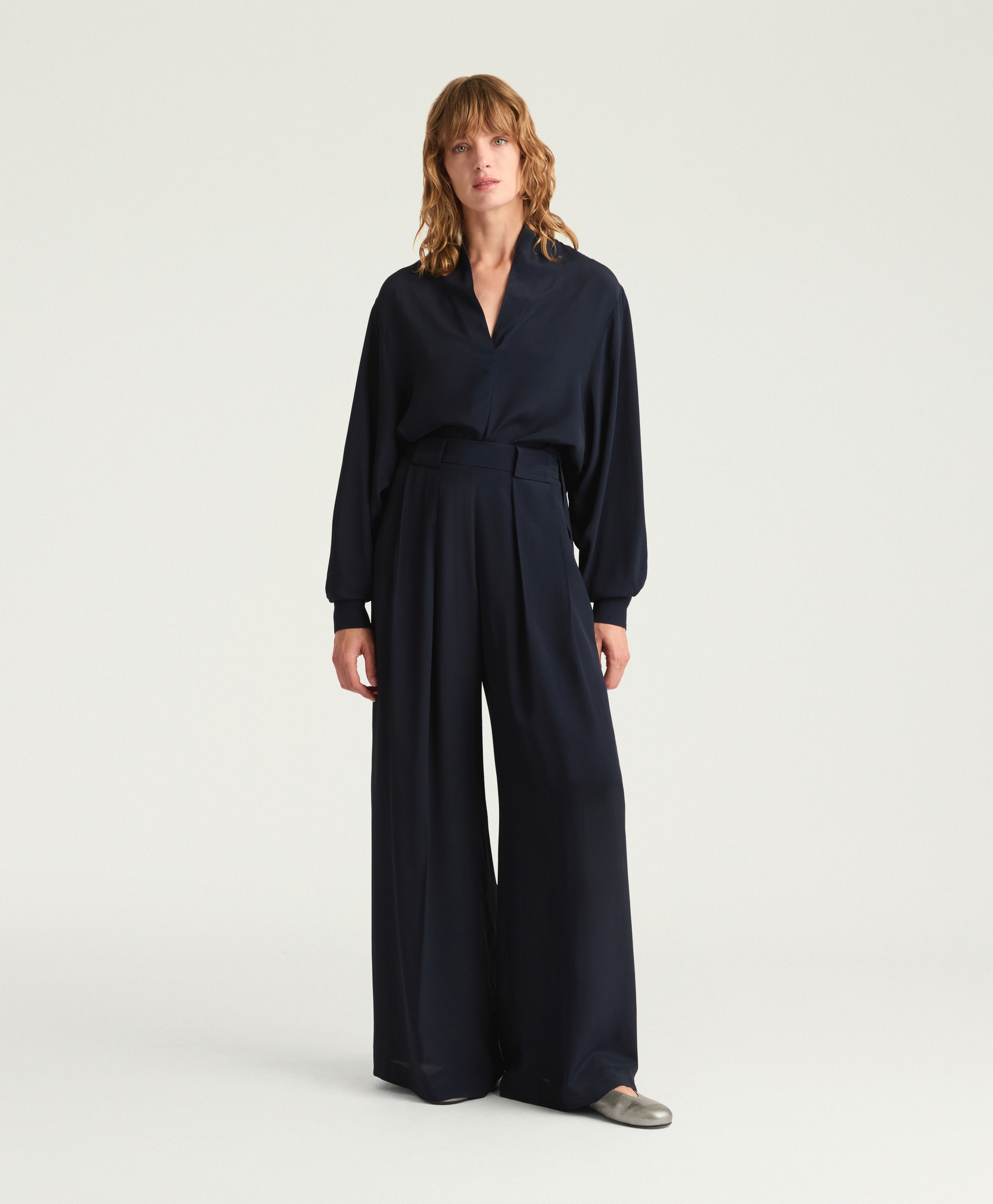BLOUSE MARGARET EN ACÉTATE/SOIE UNIE - BLEU - Clothing - Momonì