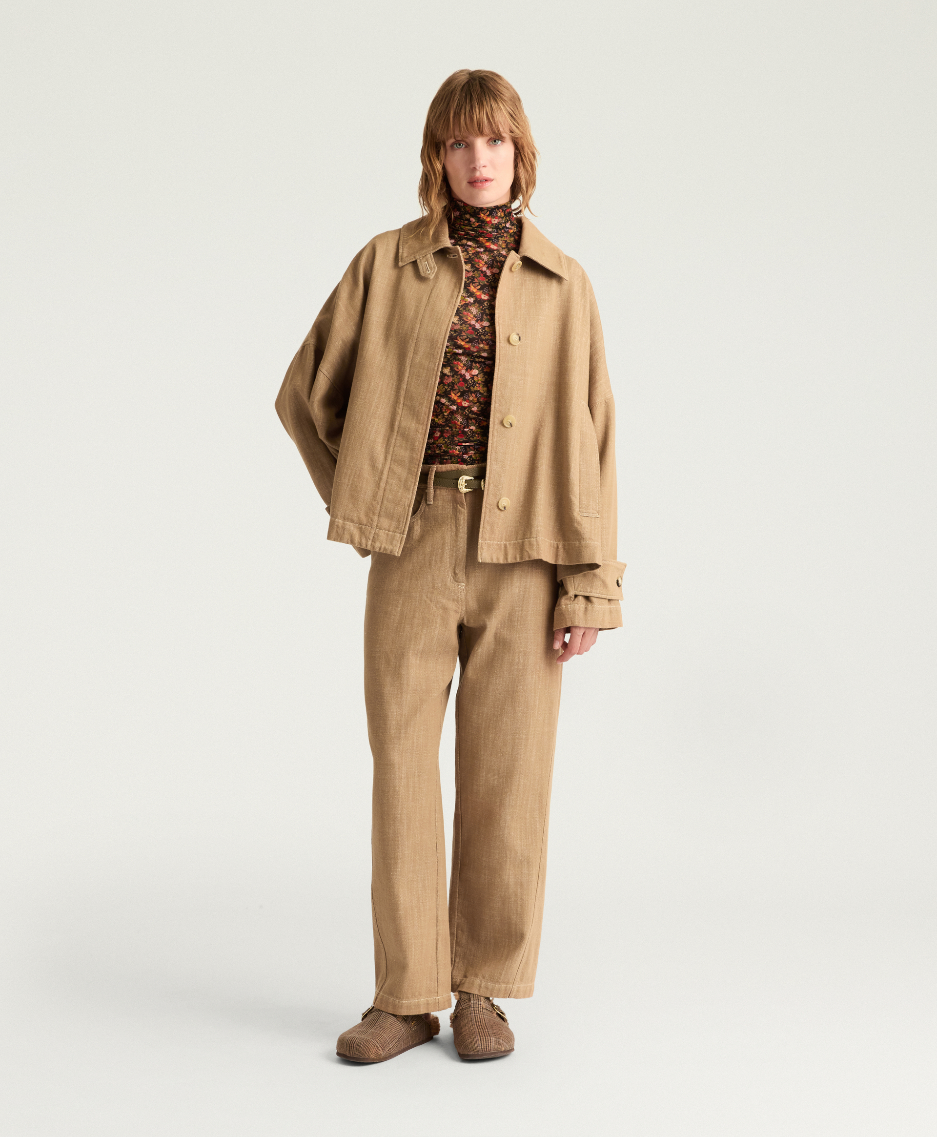 HENRY COAT IN YARN DYED DENIM - ALMOND - Clothing - Momonì