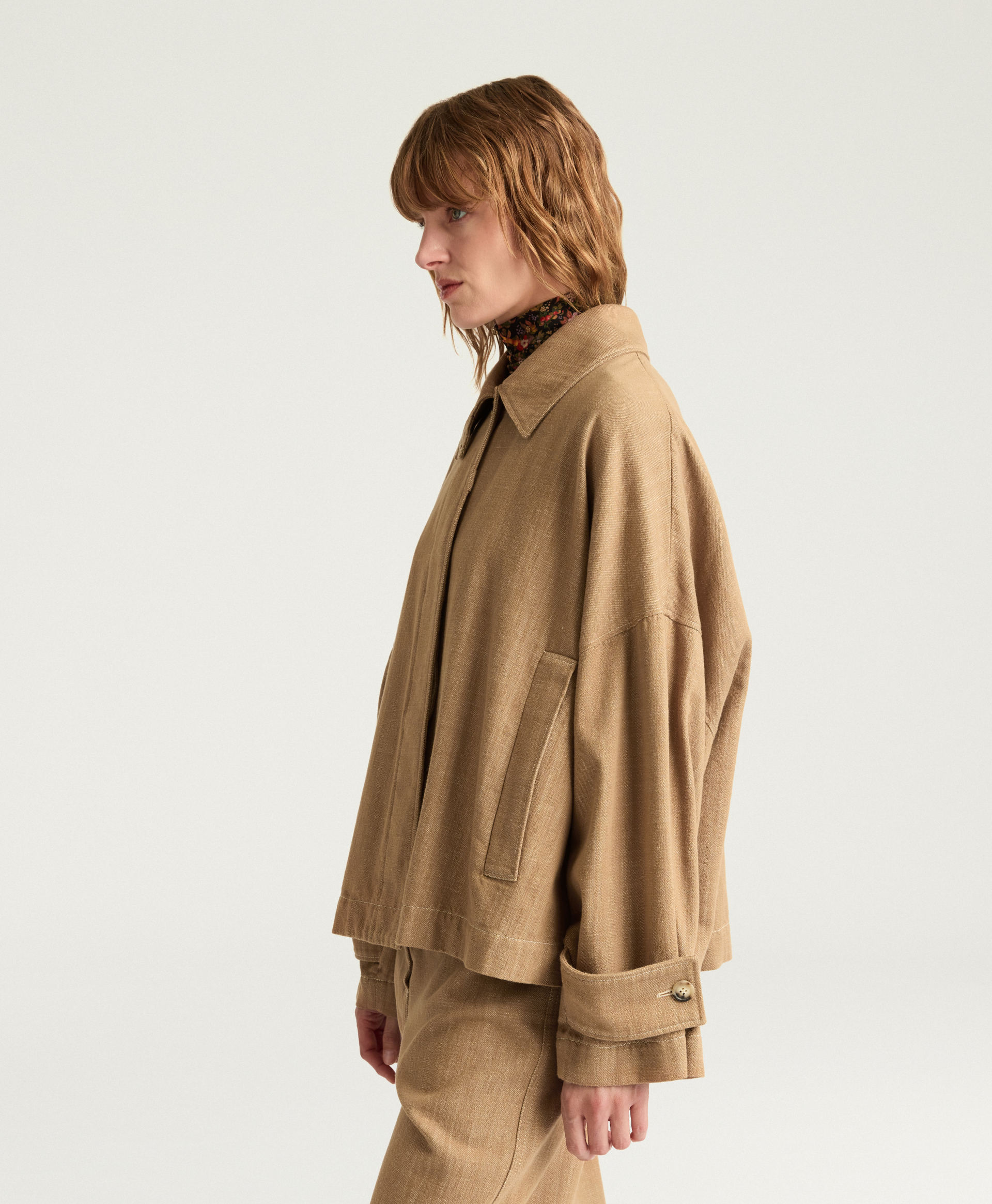 MANTEAU HENRY EN DENIM TEINT EN FIL - AMANDE - Momonì