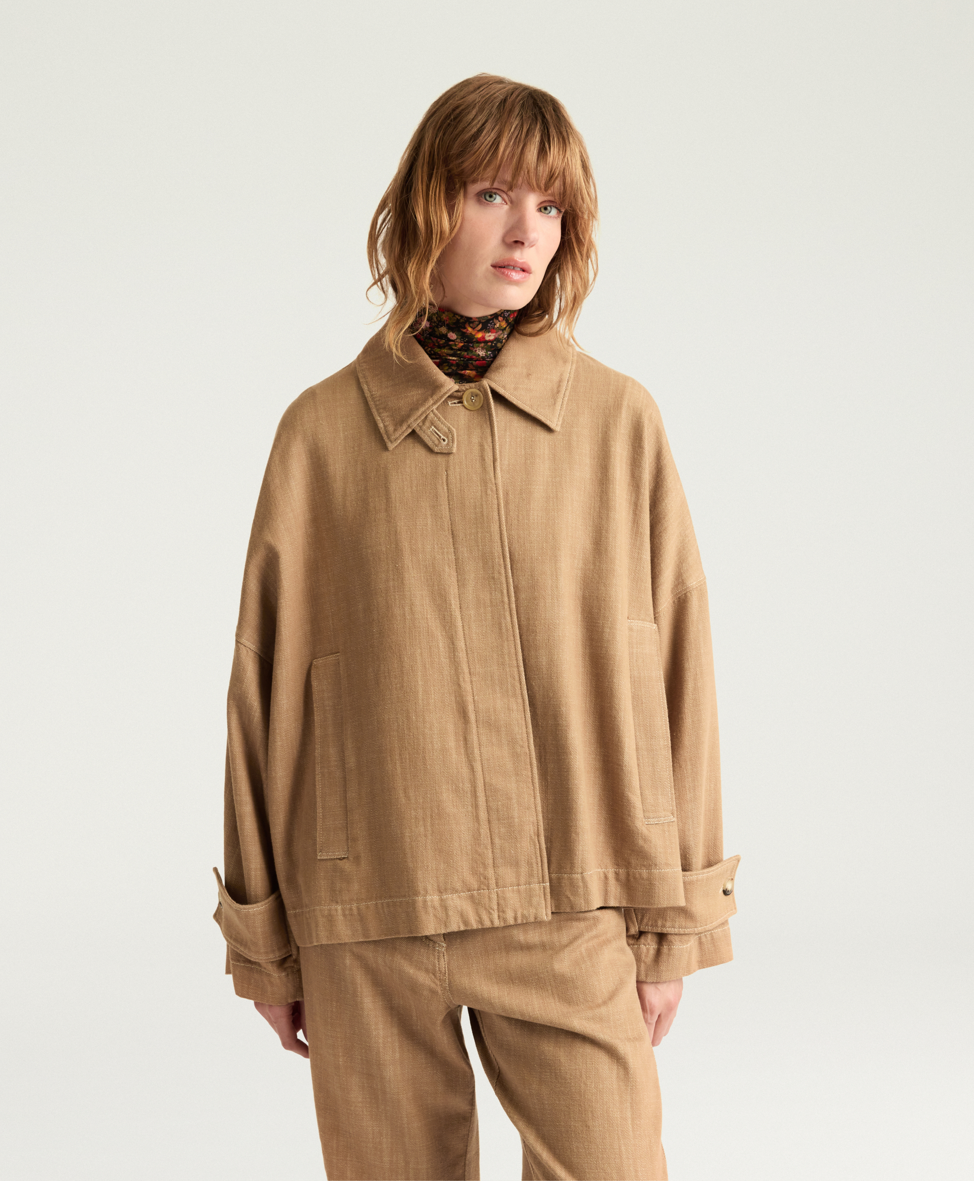 MANTEAU HENRY EN DENIM TEINT EN FIL - AMANDE - Momonì