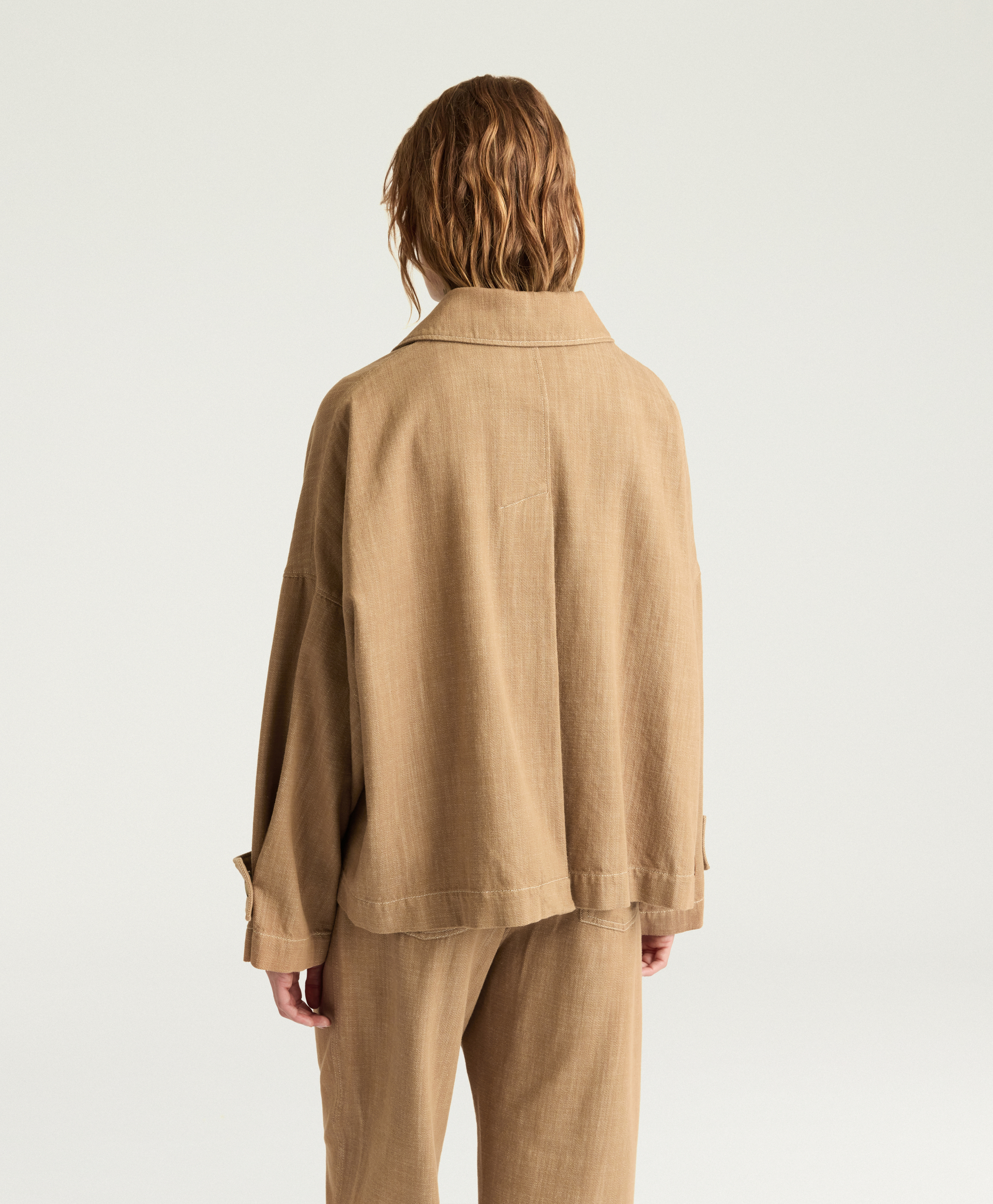 MANTEAU HENRY EN DENIM TEINT EN FIL - AMANDE - Momonì