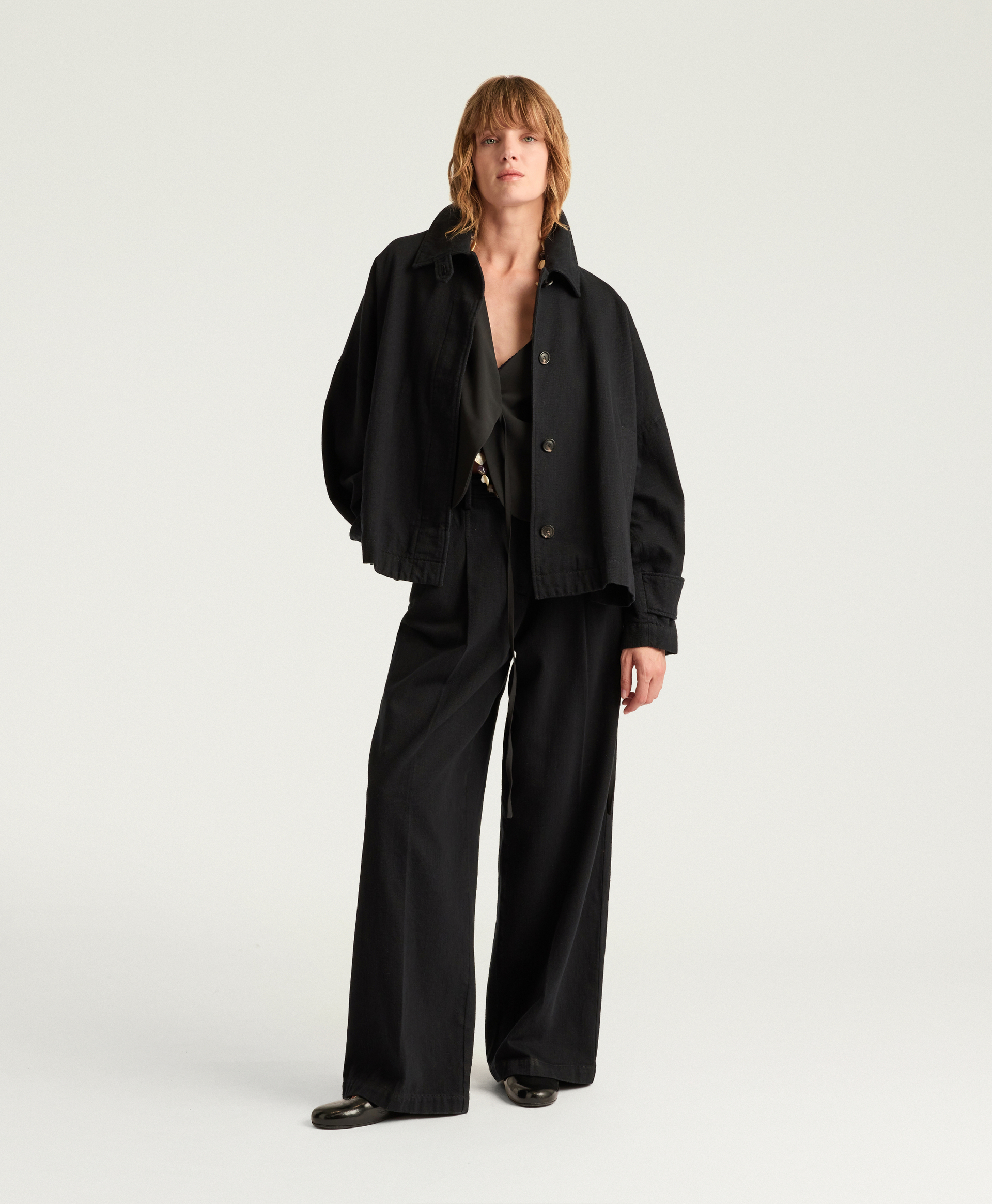 HENRY COAT IN YARN DYED DENIM - BLACK - Clothing - Momonì