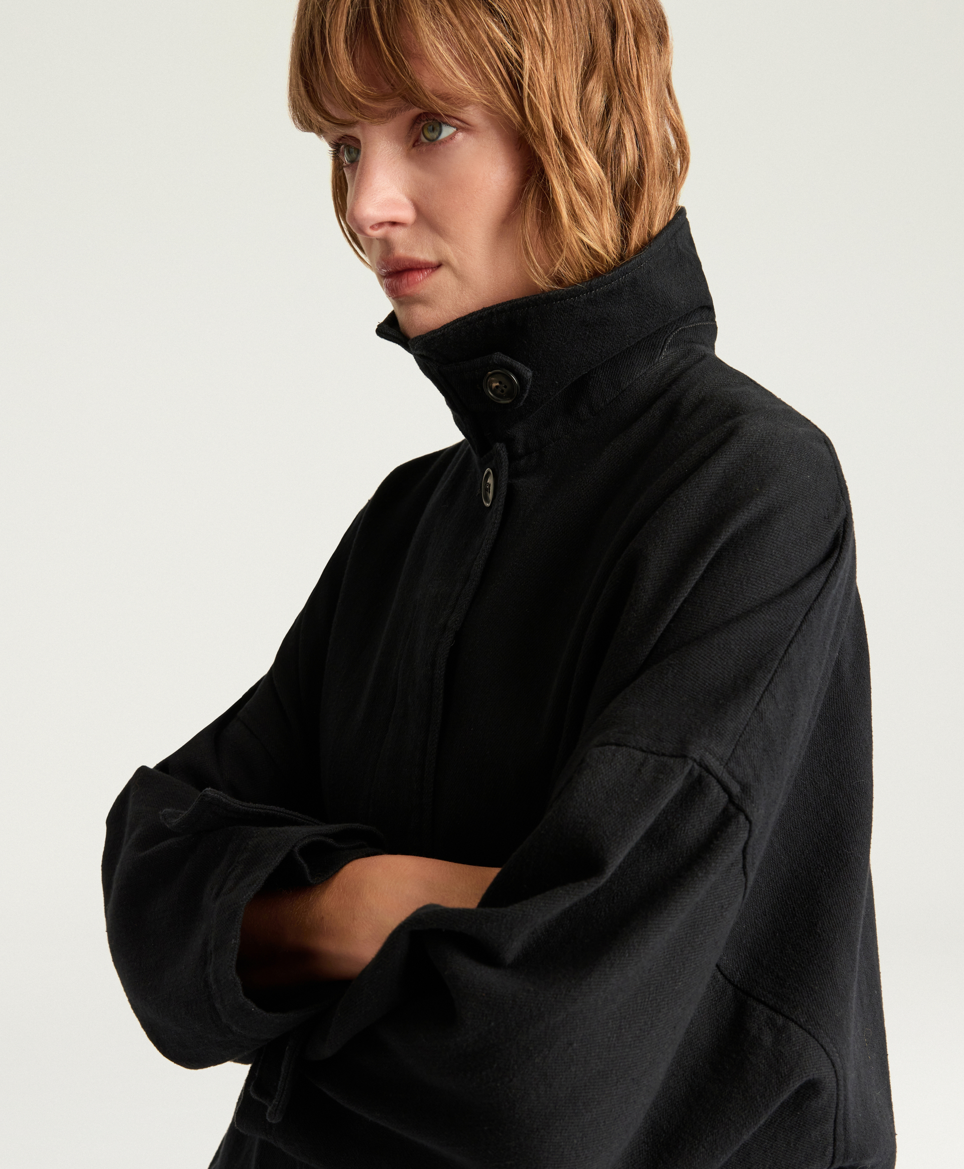 MANTEAU HENRY EN DENIM TEINT EN FIL - NOIR - Momonì