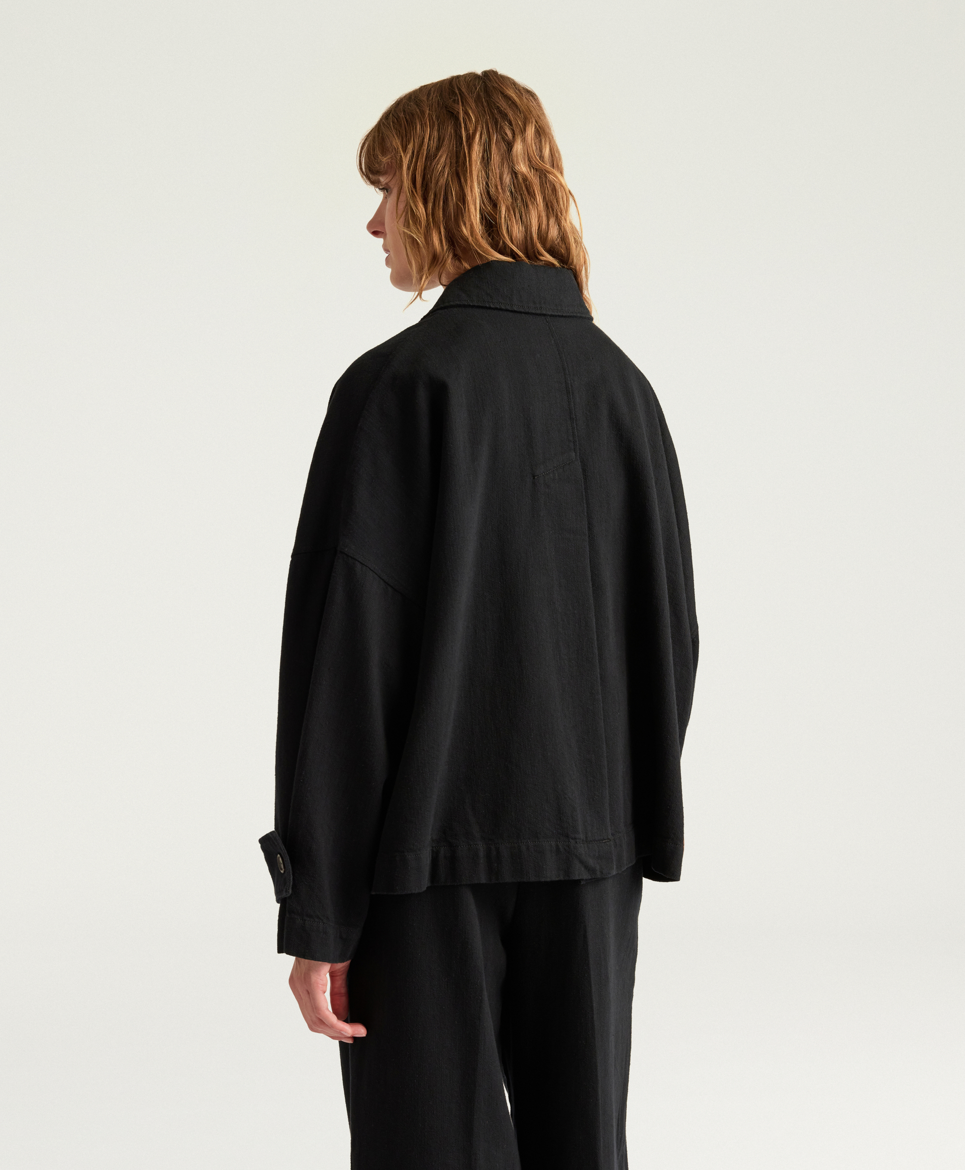 MANTEAU HENRY EN DENIM TEINT EN FIL - NOIR - Momonì