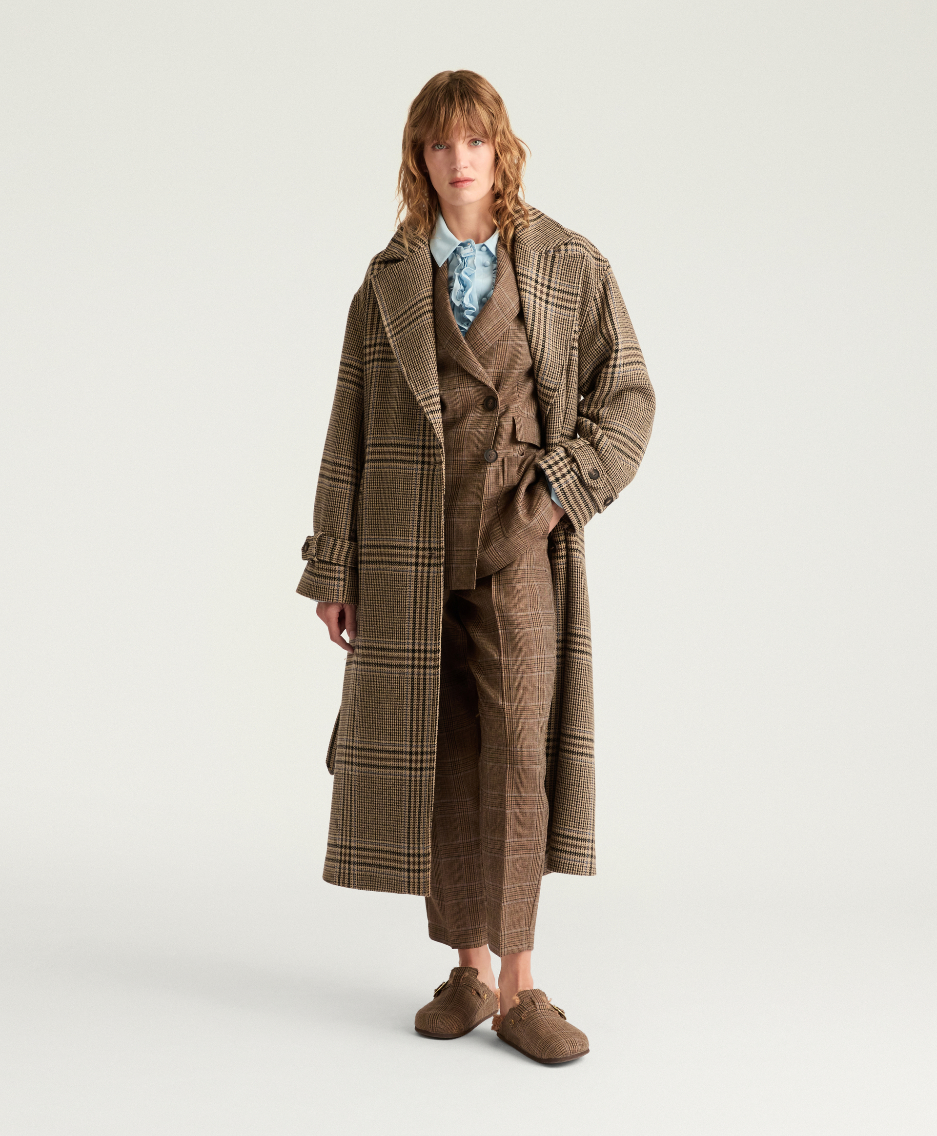 TED COAT IN MAXI PRINCE OF WALES CHECK WOOL - CARAMEL MULTICOLOR - Clothing - Momonì