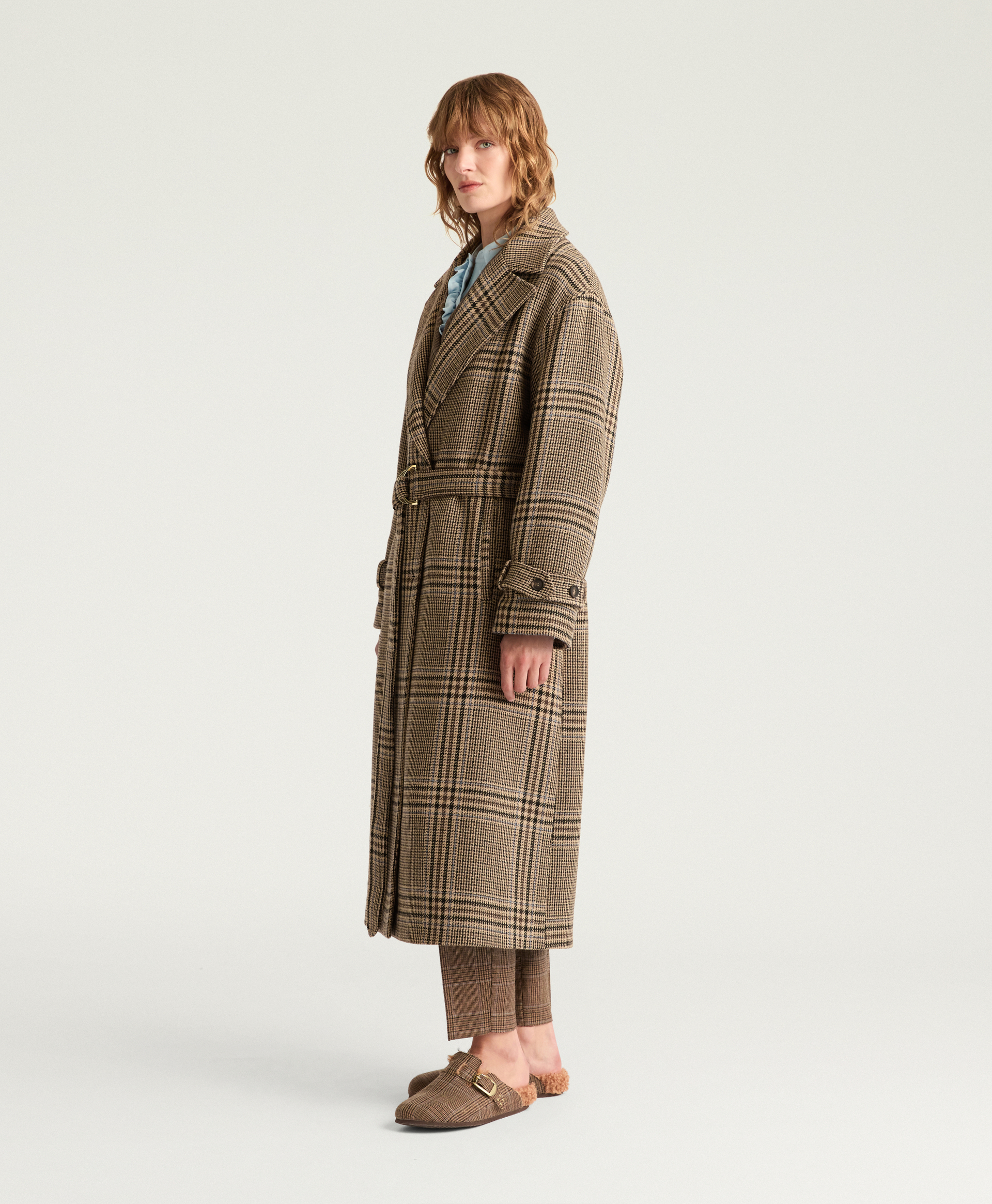 TED COAT IN MAXI PRINCE OF WALES CHECK WOOL - CARAMEL MULTICOLOR - Momonì