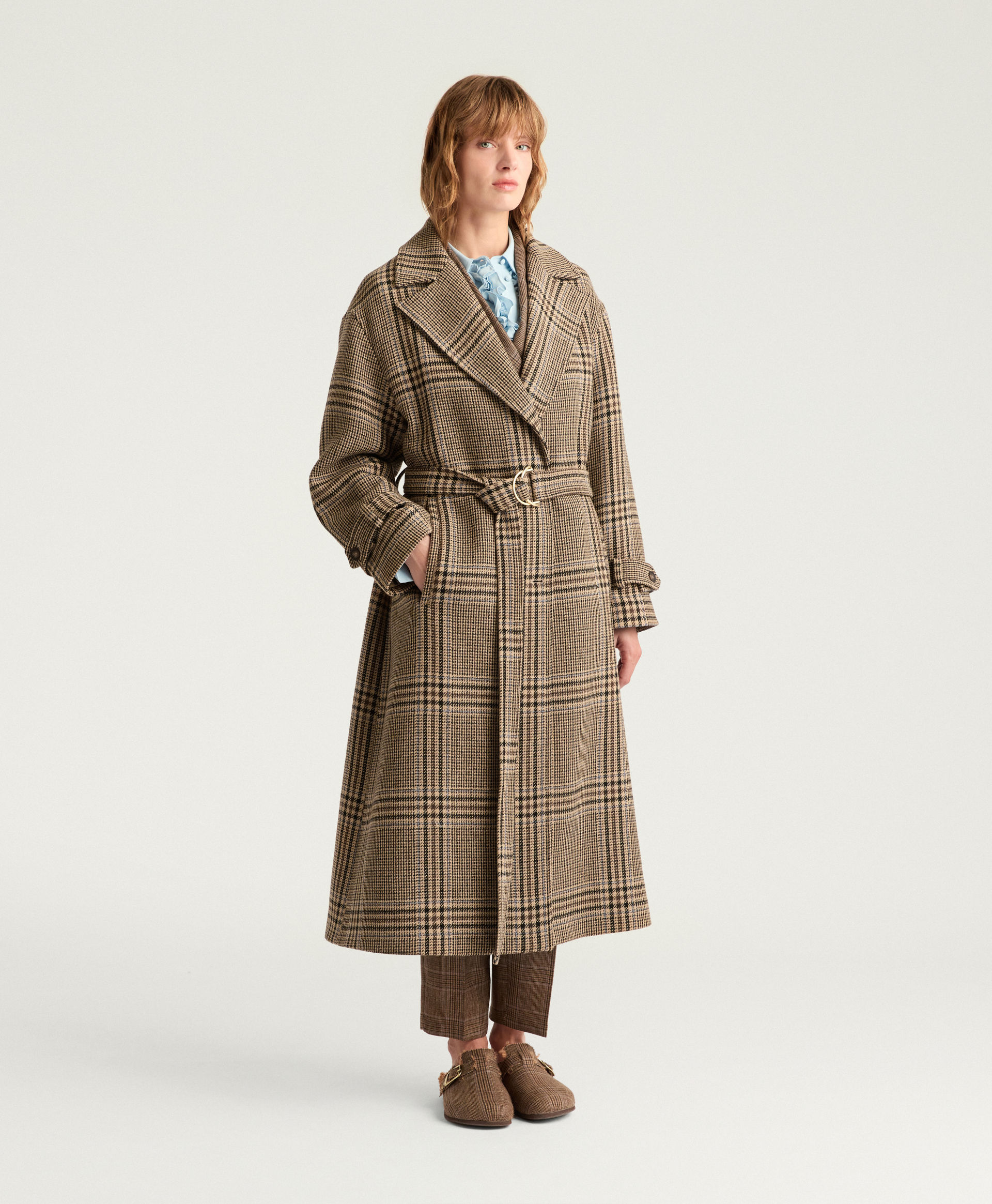 TED COAT IN MAXI PRINCE OF WALES CHECK WOOL - CARAMEL MULTICOLOR - Momonì