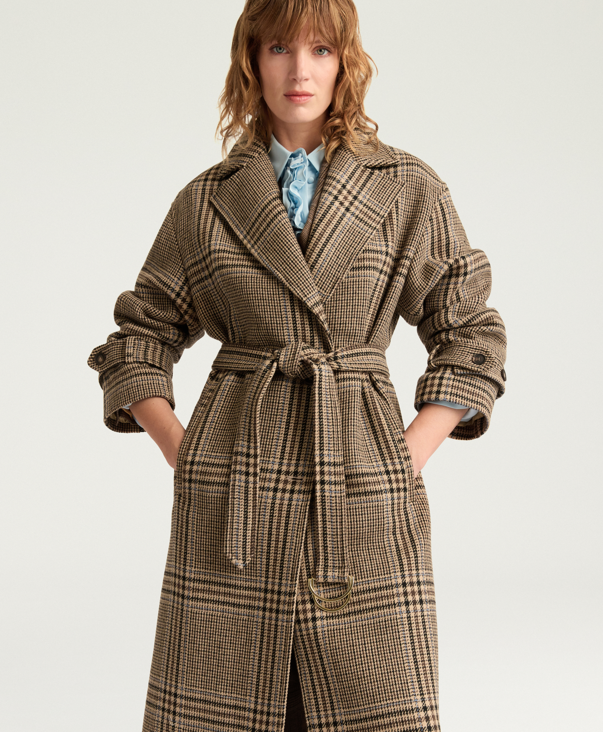 TED COAT IN MAXI PRINCE OF WALES CHECK WOOL - CARAMEL MULTICOLOR - Momonì