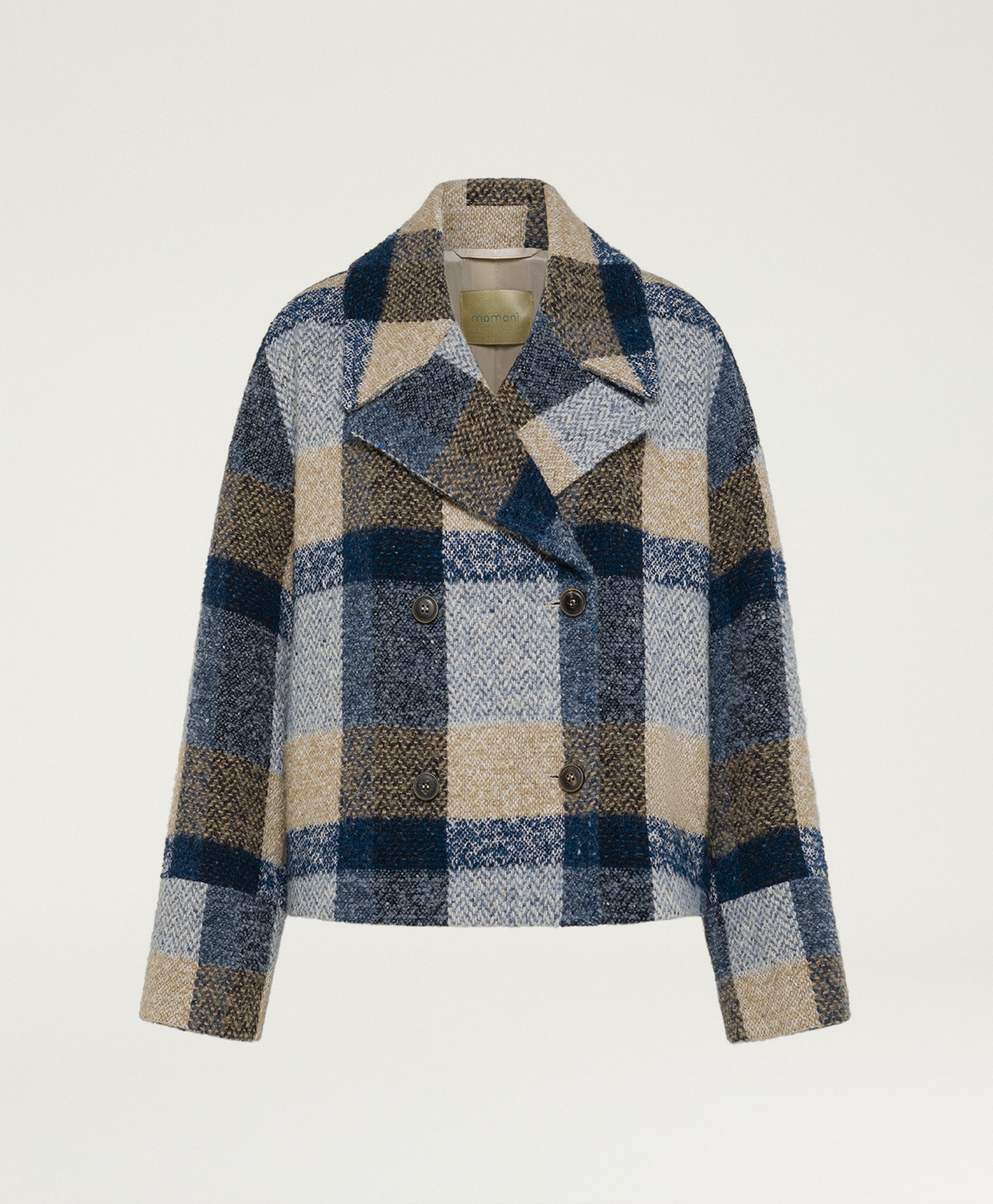 MANTEAU KENPI EN MAXI CARREAUX DE LAINE BOUCLÉ - MULTICOLORE BLEU AVIO - Clothing - Momonì