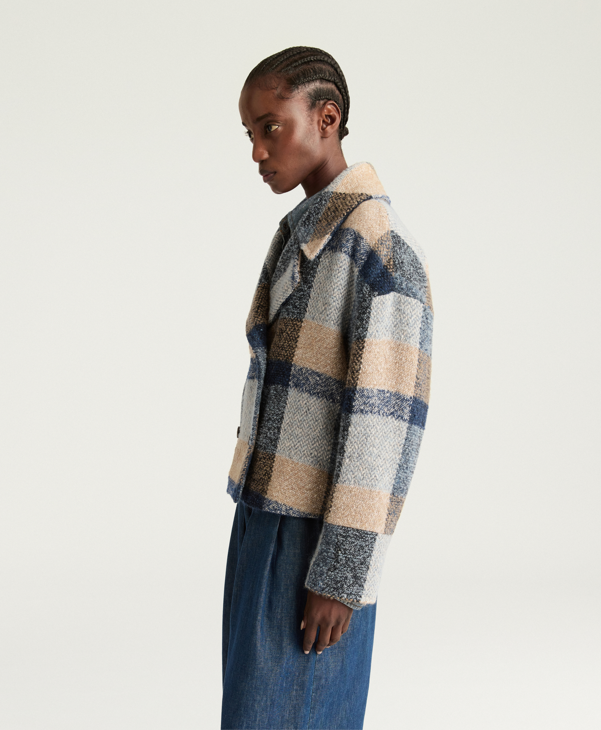 MANTEAU KENPI EN MAXI CARREAUX DE LAINE BOUCLÉ - MULTICOLORE BLEU AVIO - Momonì
