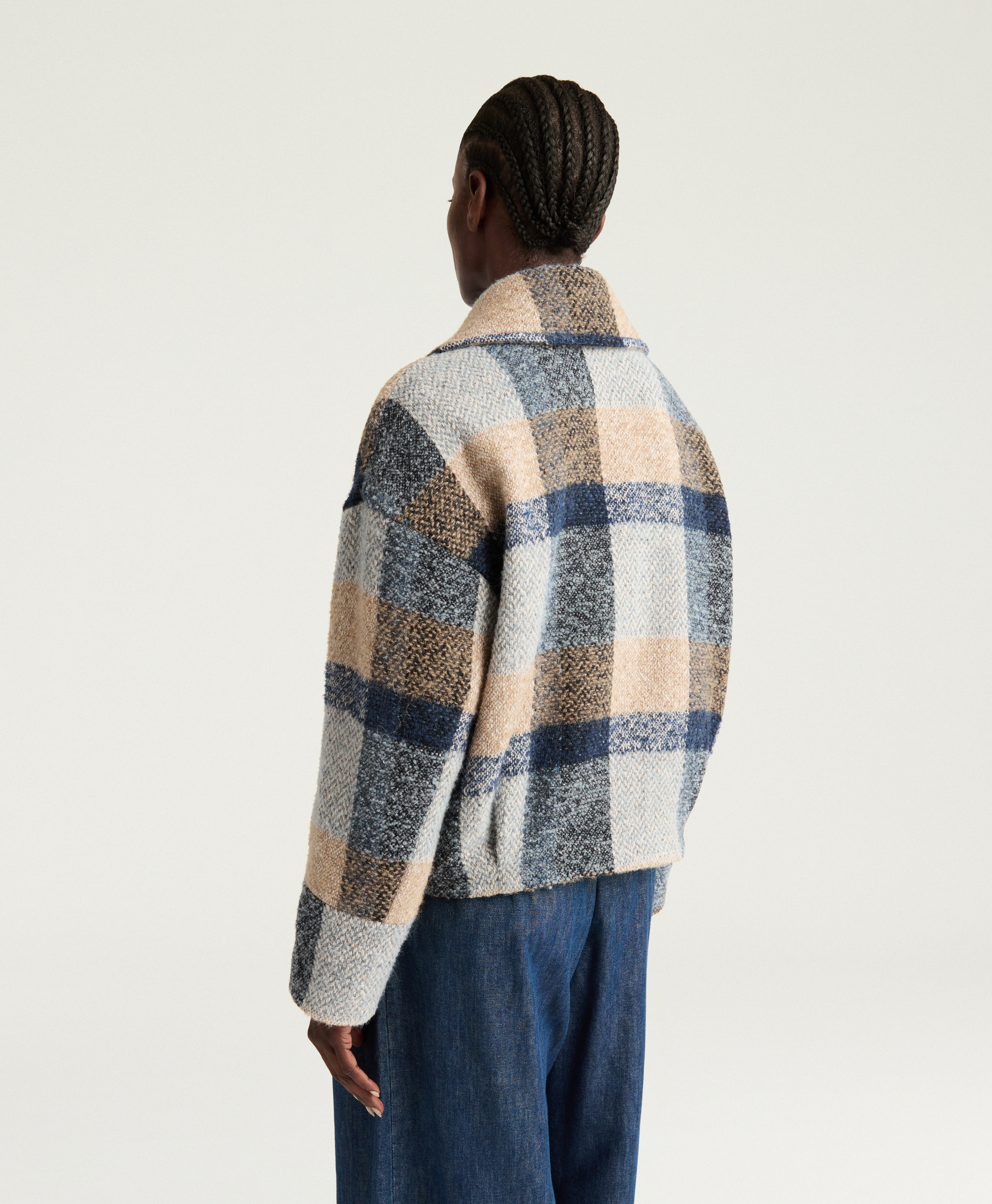 MANTEAU KENPI EN MAXI CARREAUX DE LAINE BOUCLÉ - MULTICOLORE BLEU AVIO - Momonì