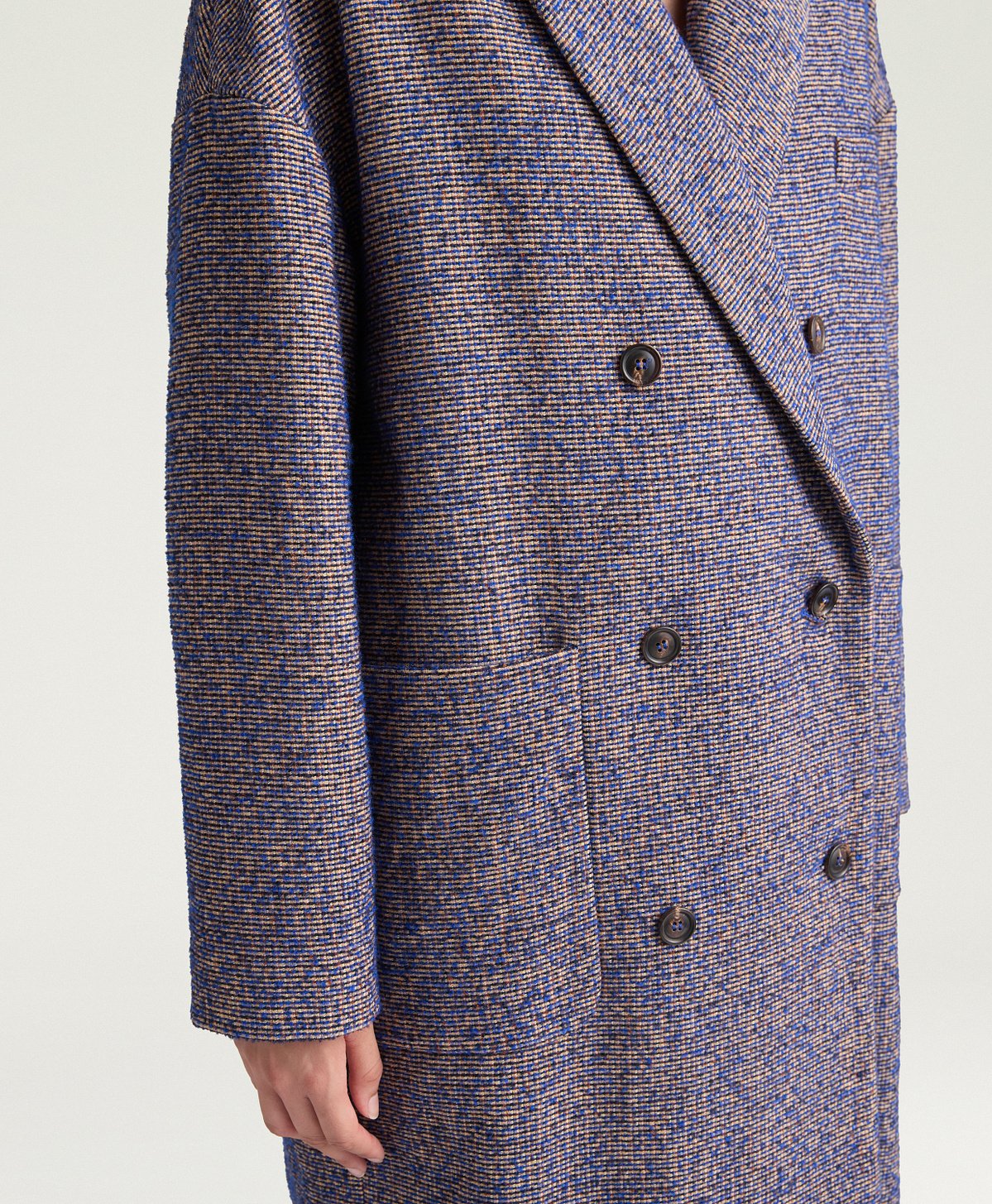 MANTEAU DUKE EN NATTE LAINE BOUCLÉ - MARRON/BLEU - Momonì