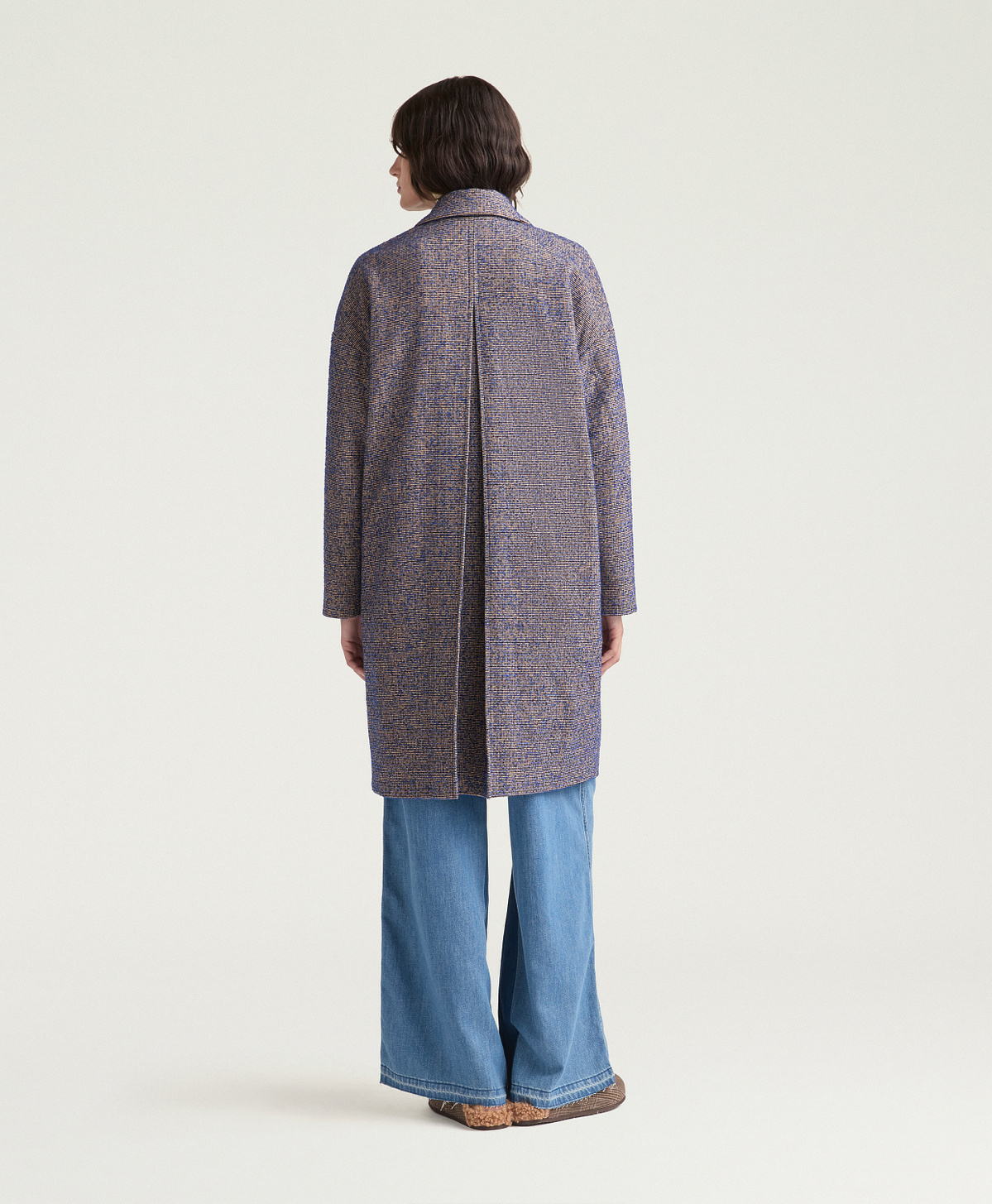 MANTEAU DUKE EN NATTE LAINE BOUCLÉ - MARRON/BLEU - Momonì
